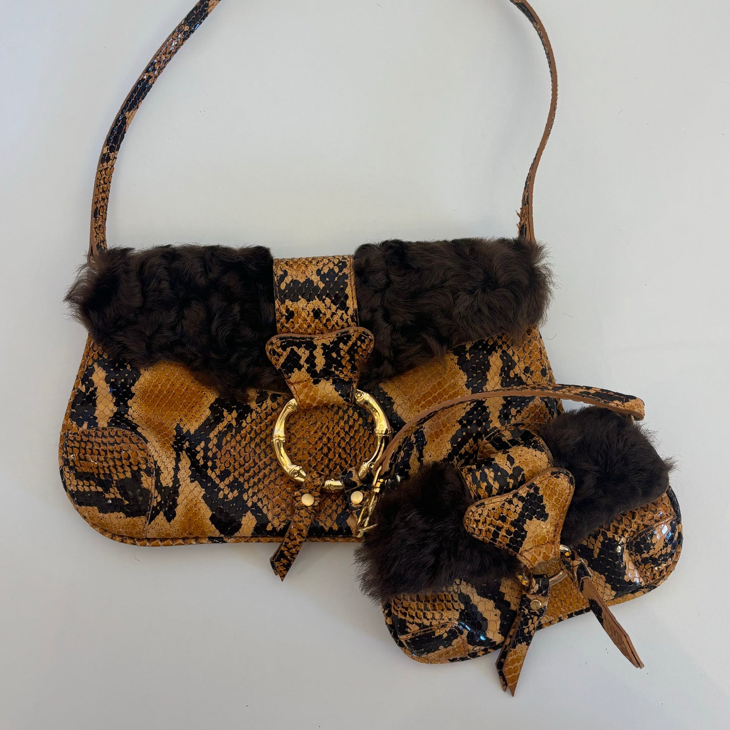 Snakeskin Print Fur Purse