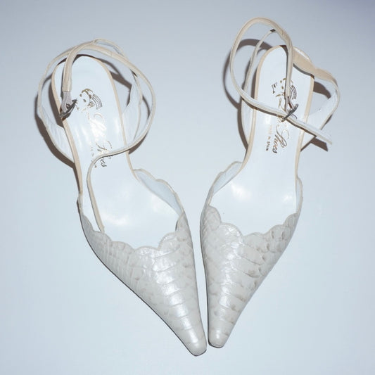 White Pointy Leather Heels (37)