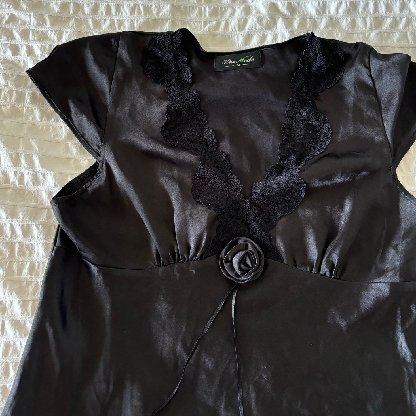 Black Rosette Satin Top (S)