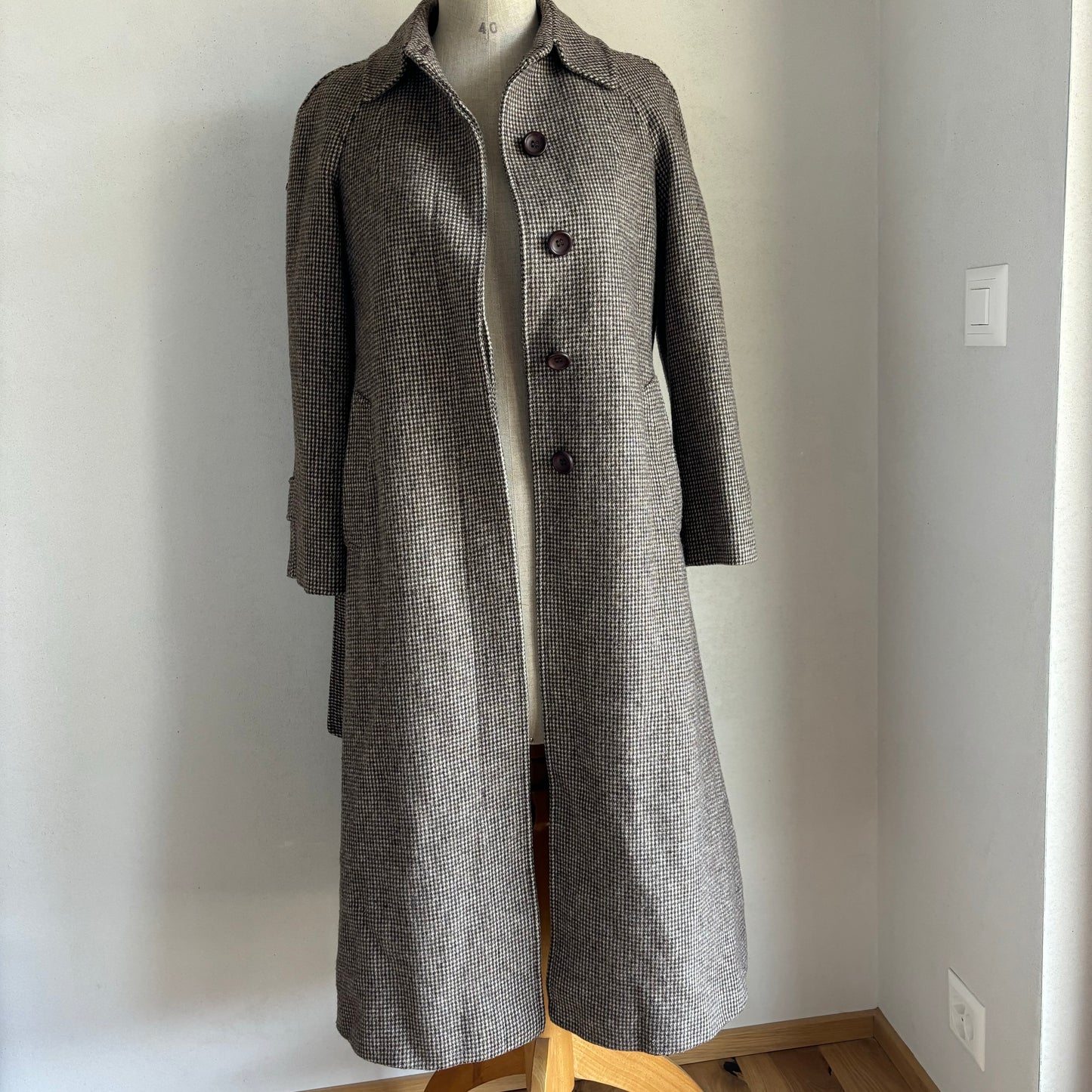 Wool Herringbone Trench Coat (S)