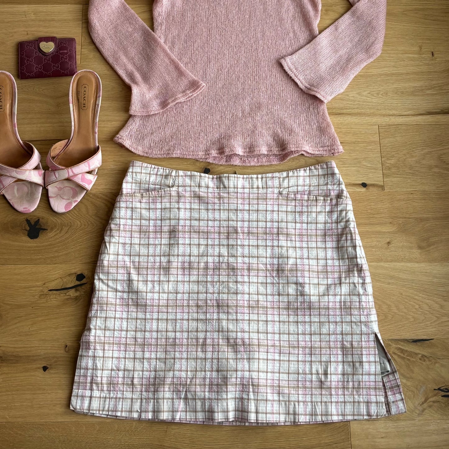 Pink/ brown Plaid Skirt (S)