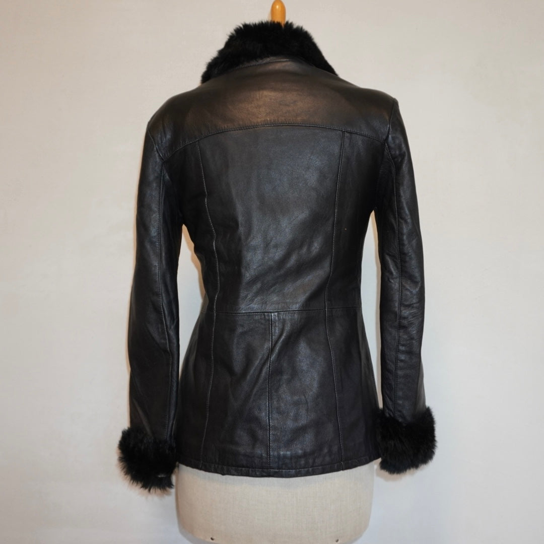 Fur Trim Leather Jacket (S)
