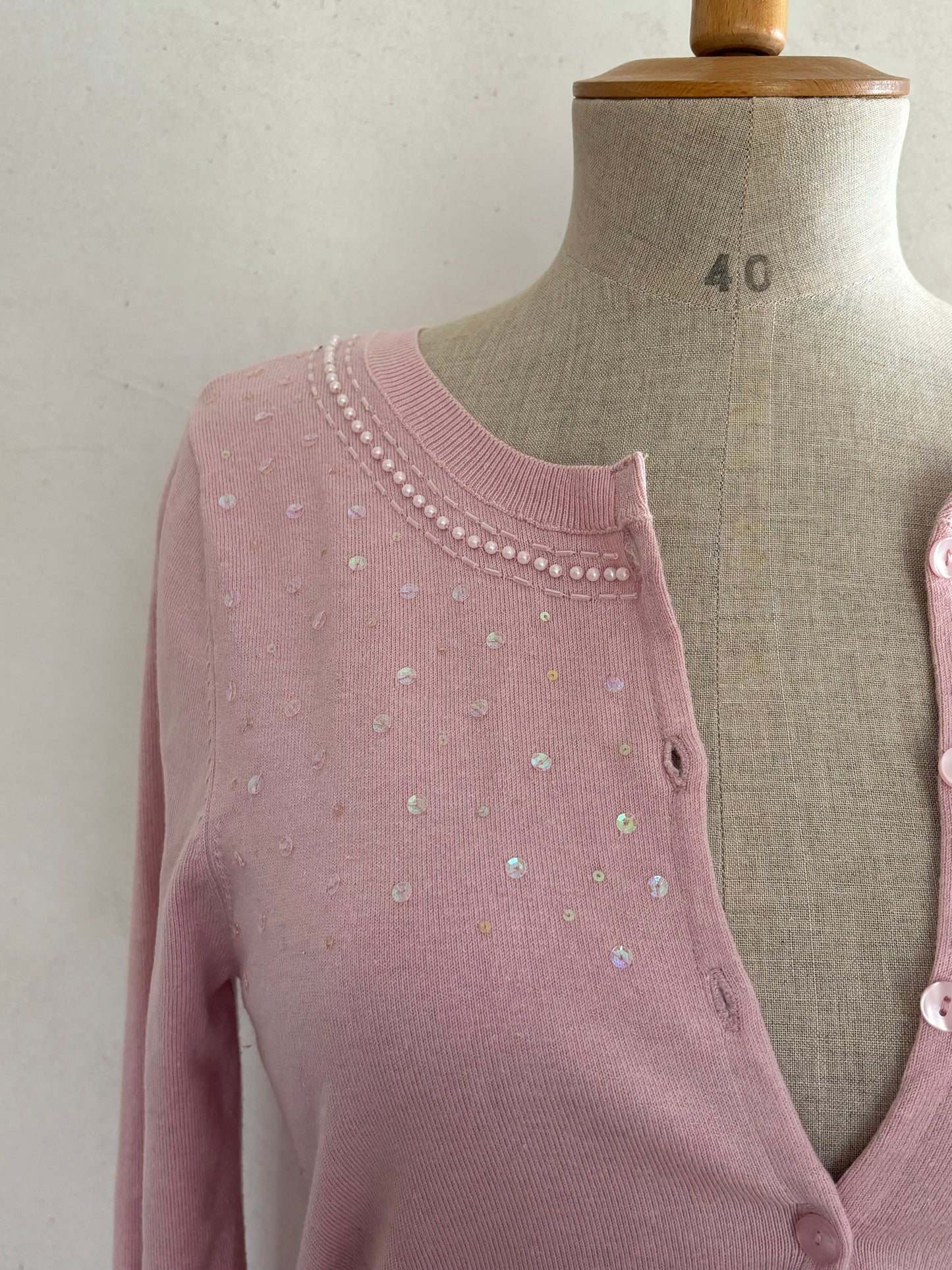 Pink Cardigan w/ beading (M)