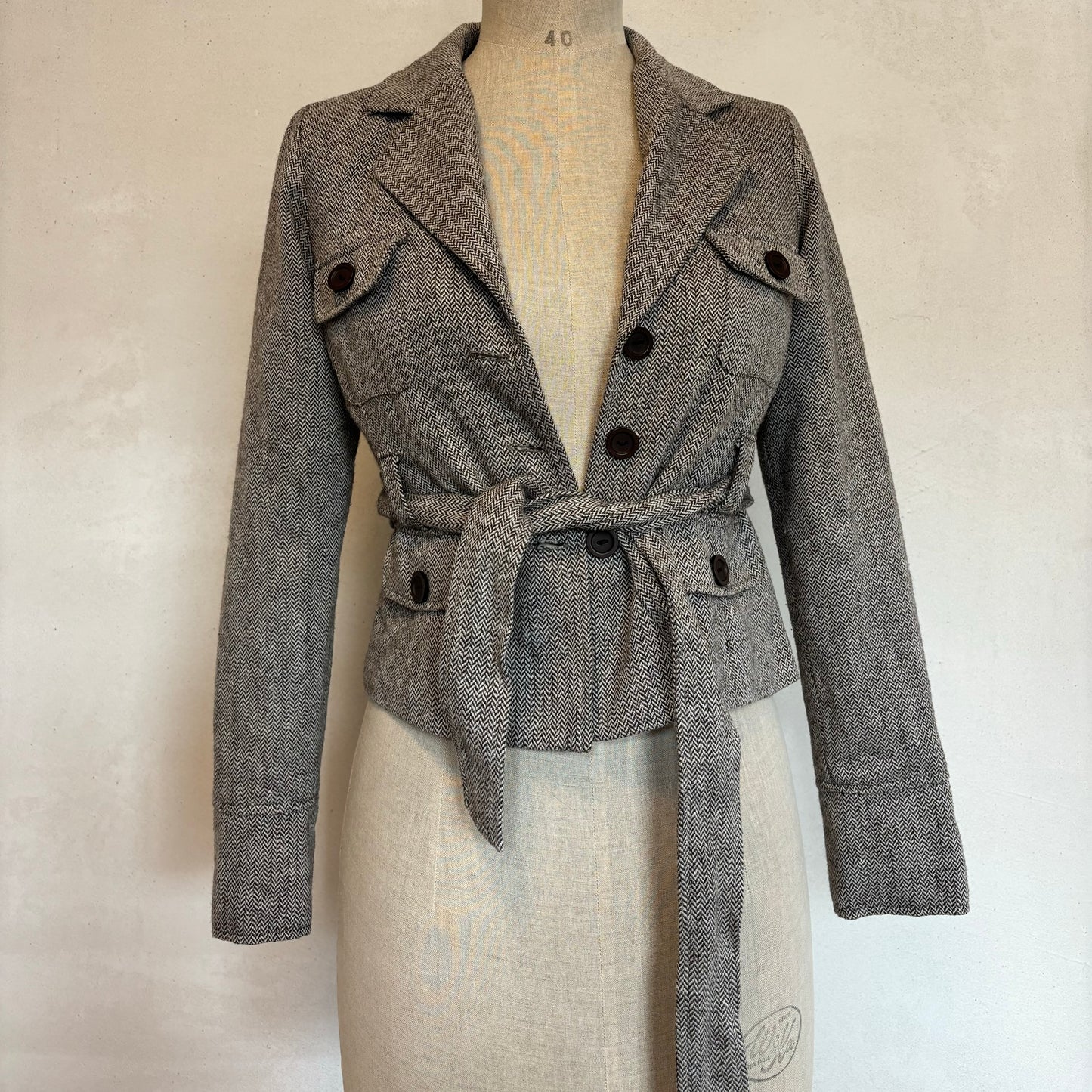 Herringbone belted blazer (XS)