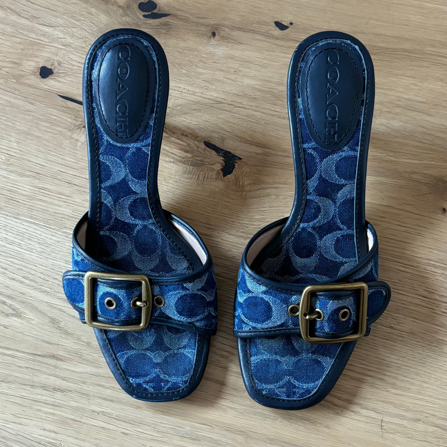 Coach Denim Monogram Mules (36.5)