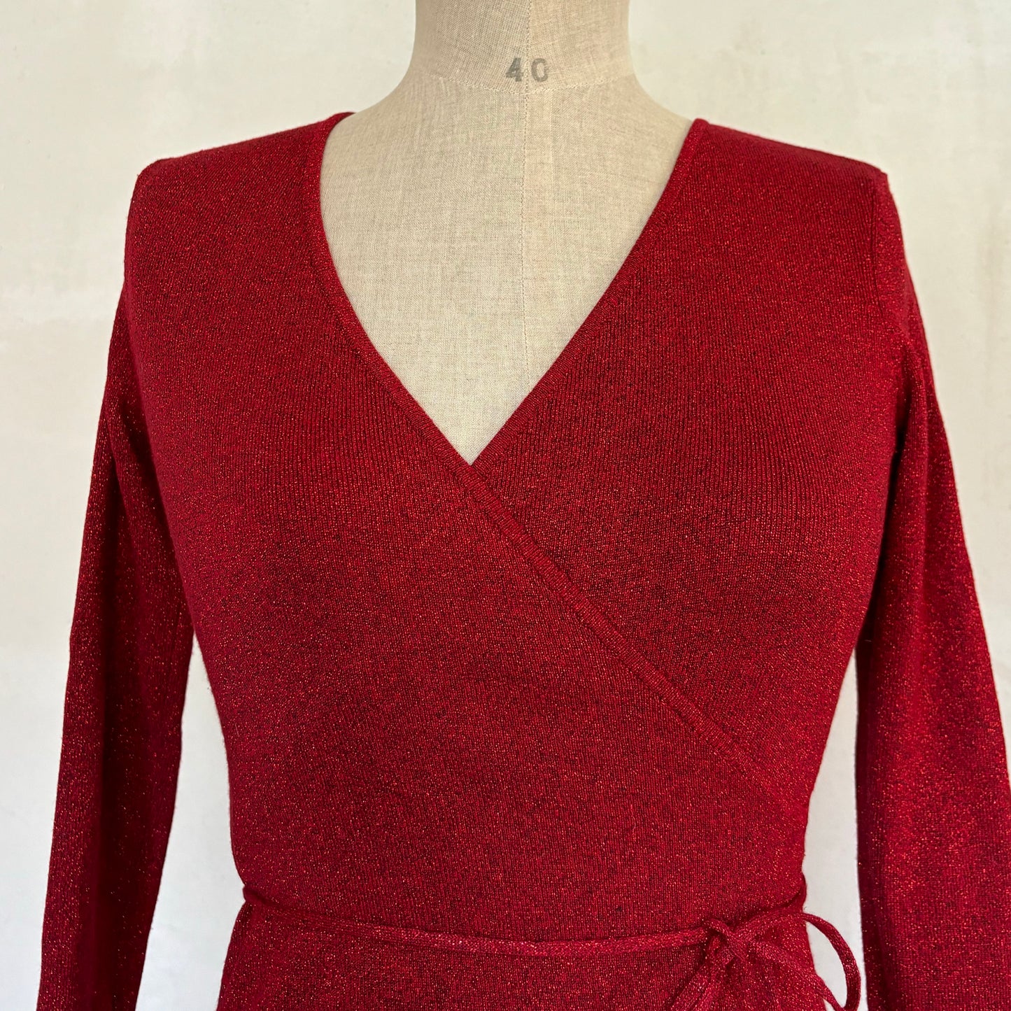 Red Glittery Wrap Top (S)