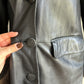 Black Leather Fur Trim Coat (M)