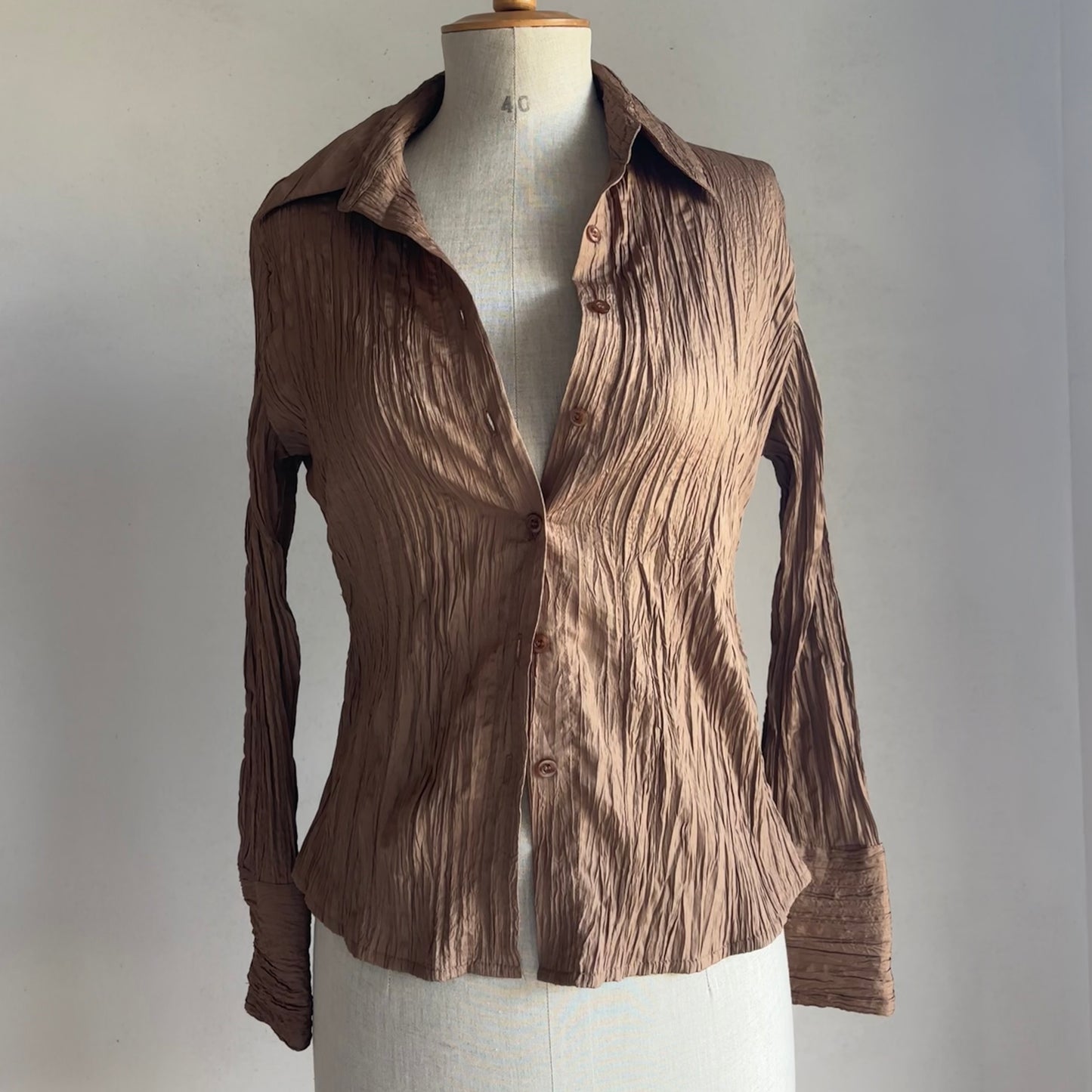 Tan Pleated Blouse (S)