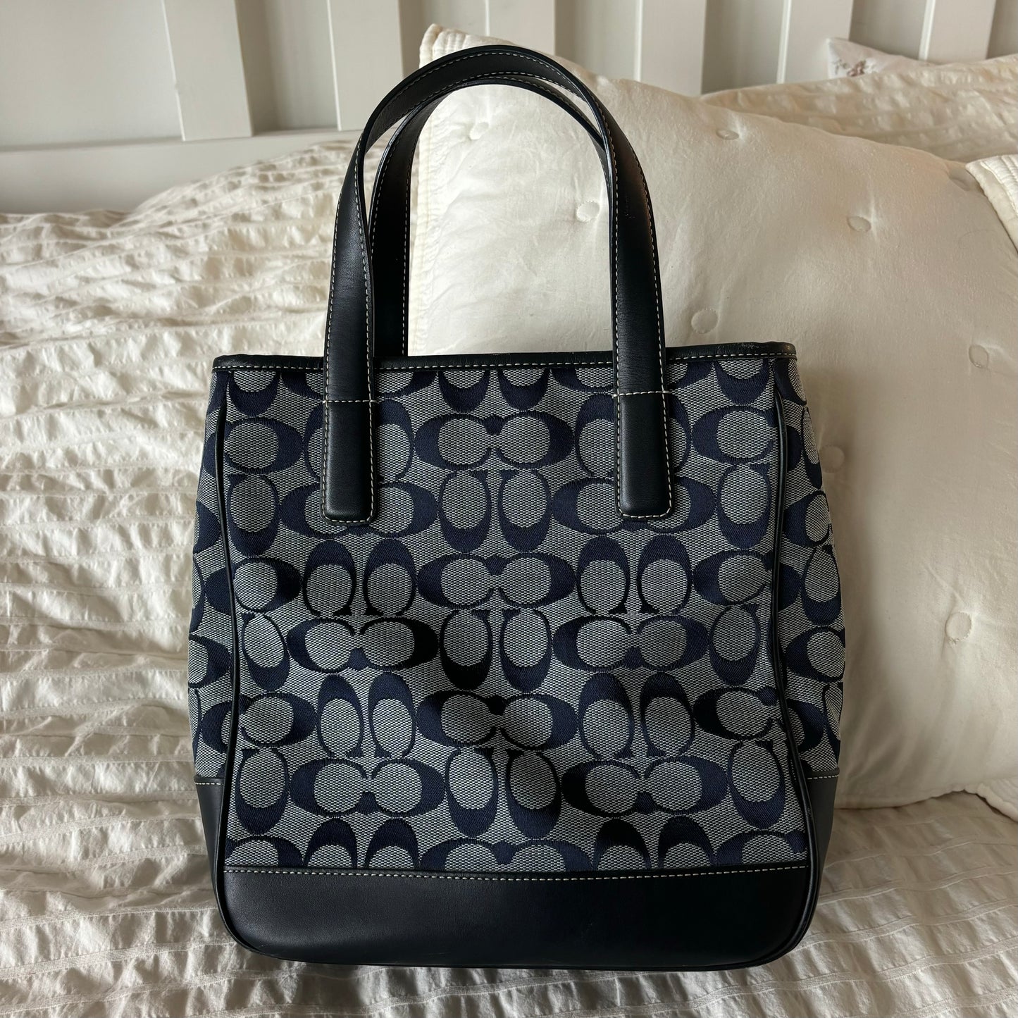 Coach Navy Monogram Tote