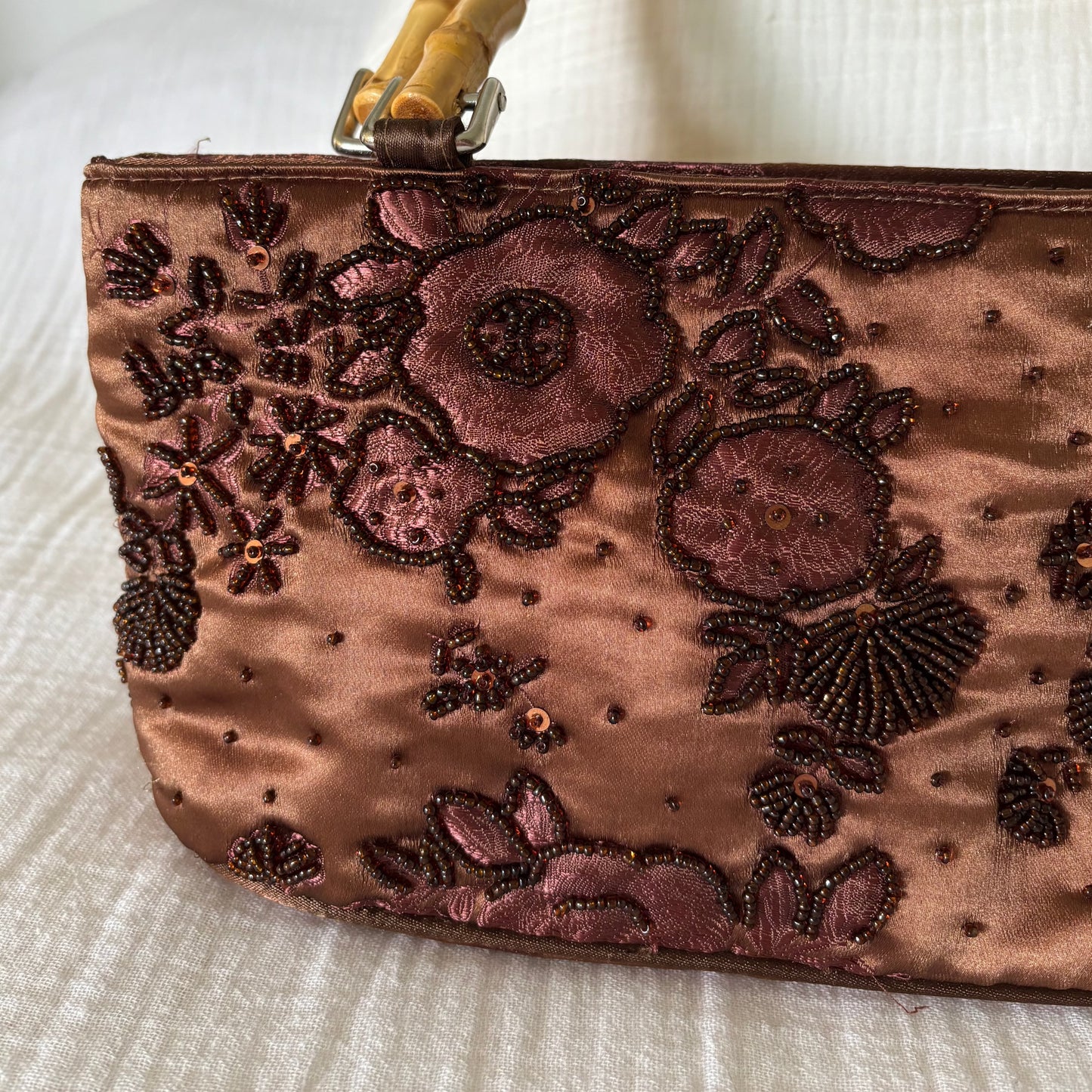 Brown Satin Beaded Purse