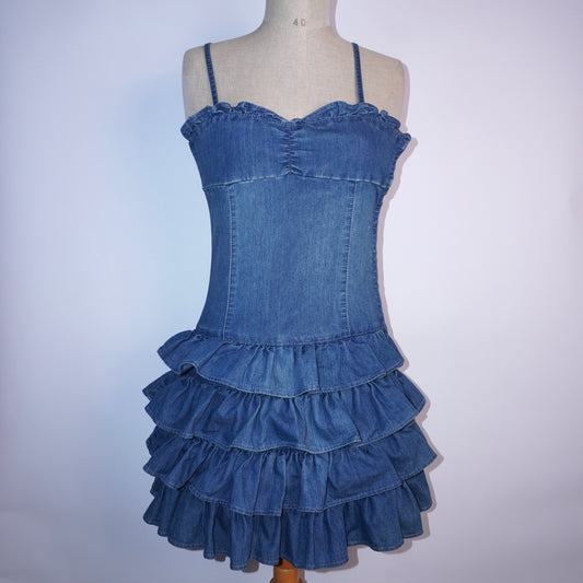 Denim Ruffle Dress (S)