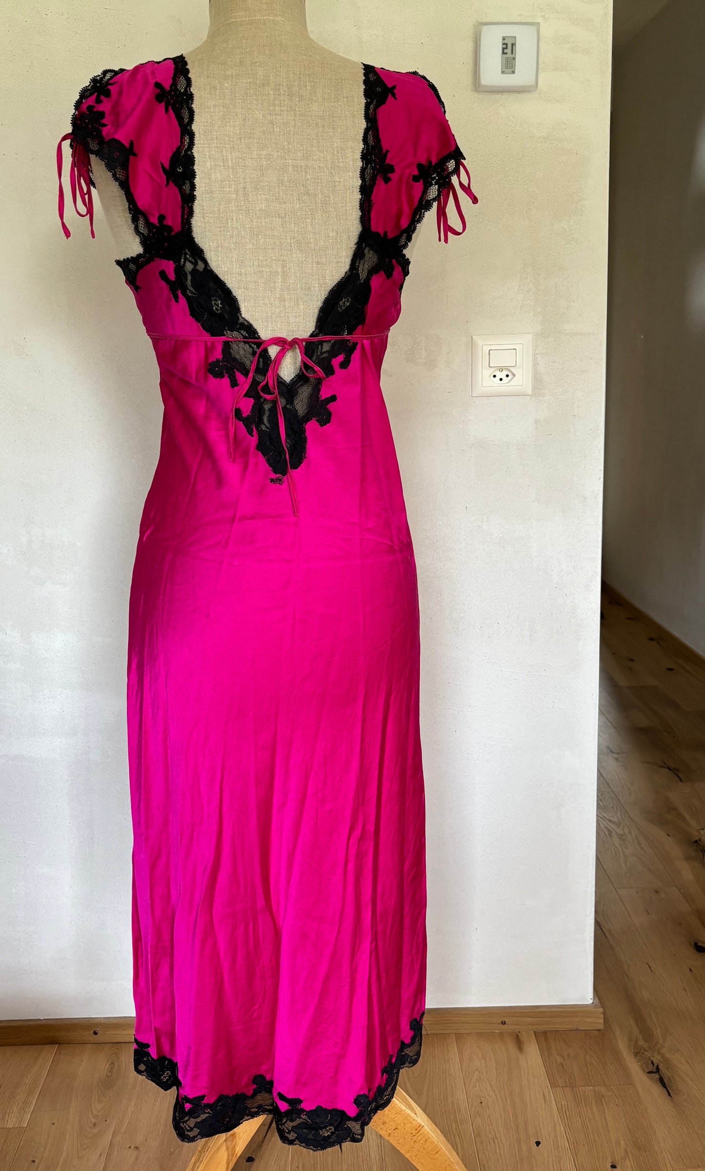 Fuchsia Satin Maxi Dress (S)