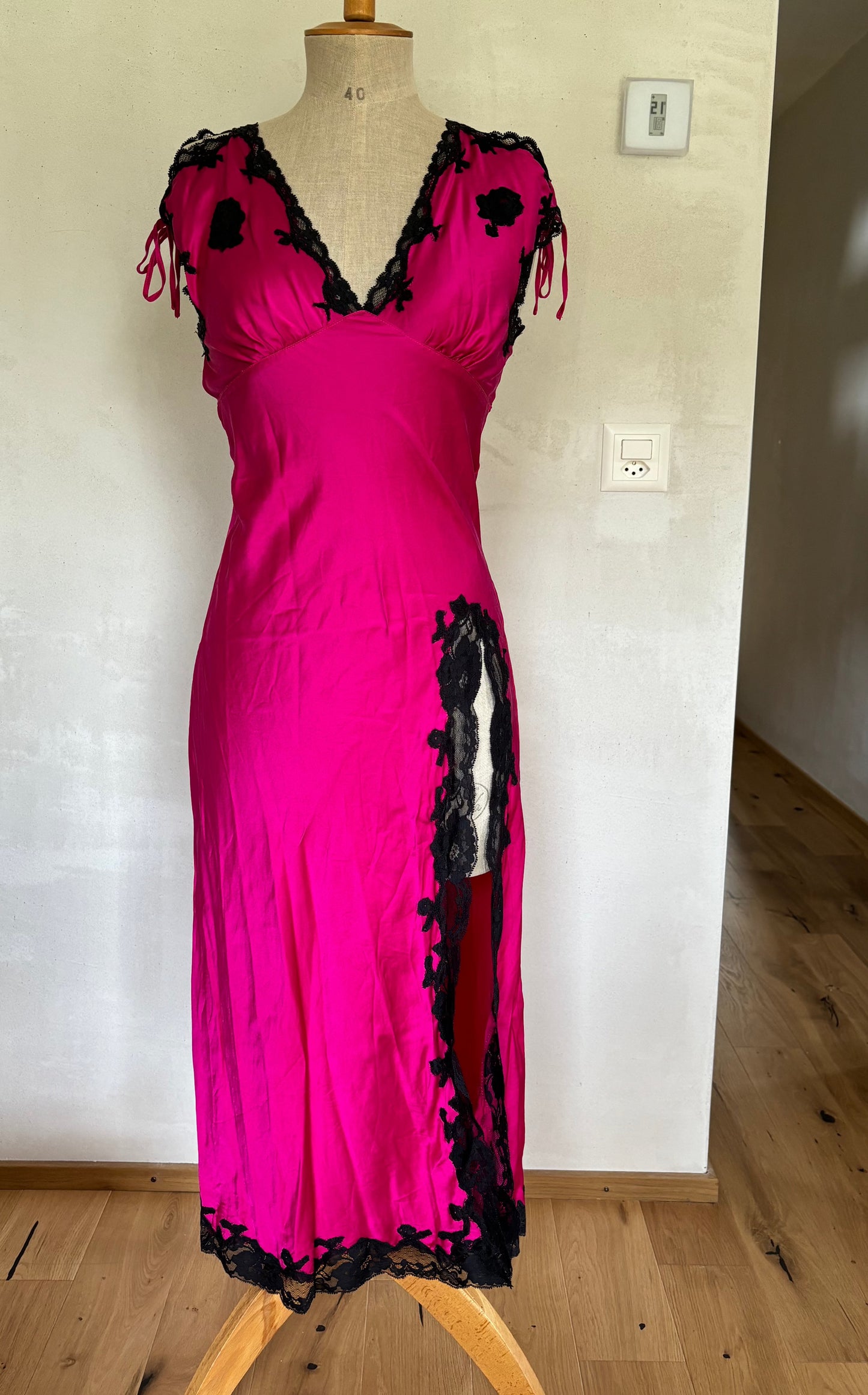 Fuchsia Satin Maxi Dress (S)