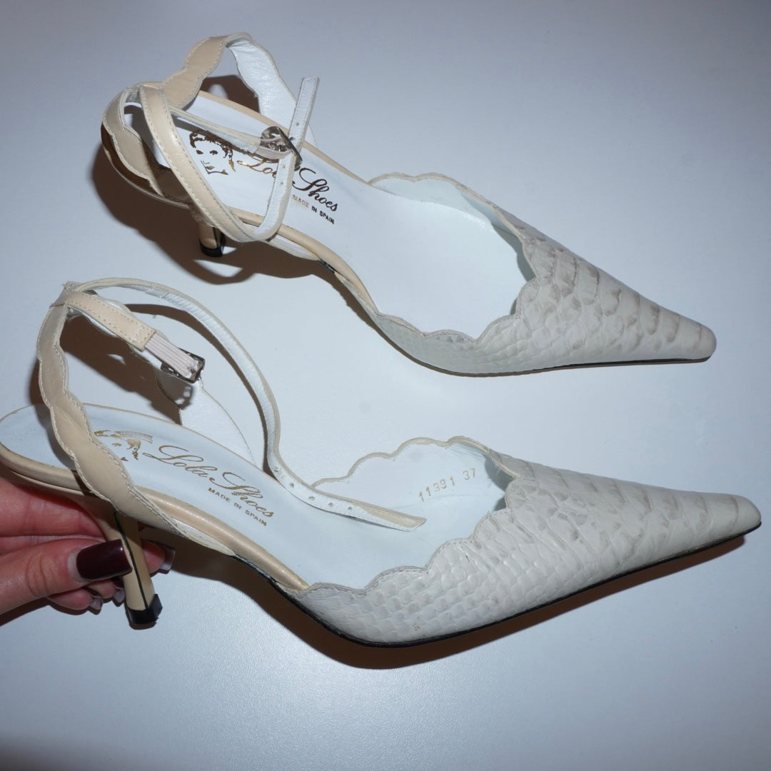 White Pointy Leather Heels (37)