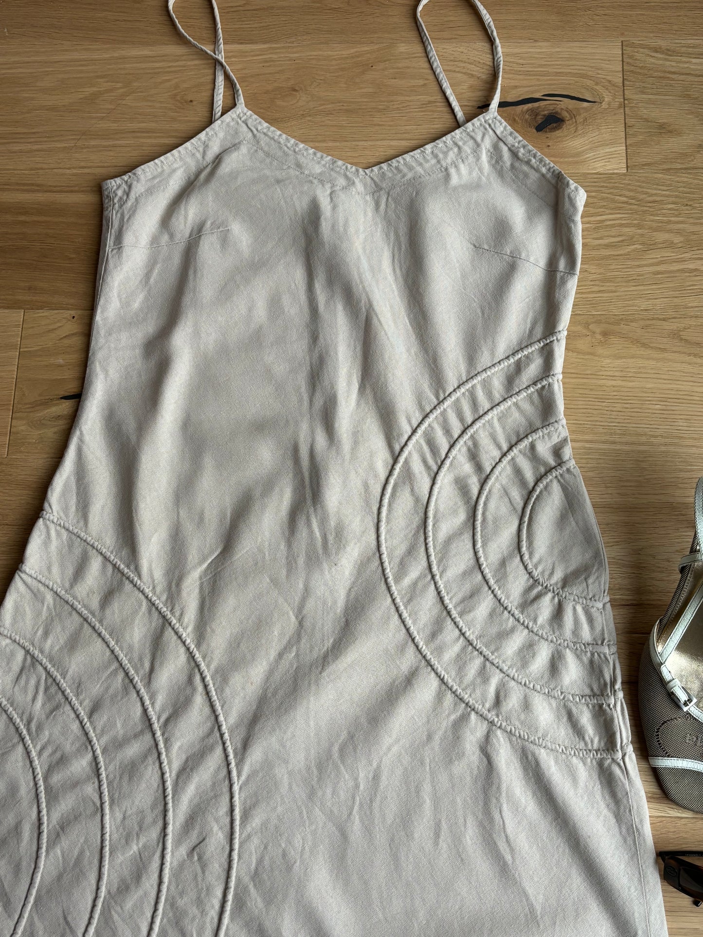 Beige Linen Midi Dress (S/M)