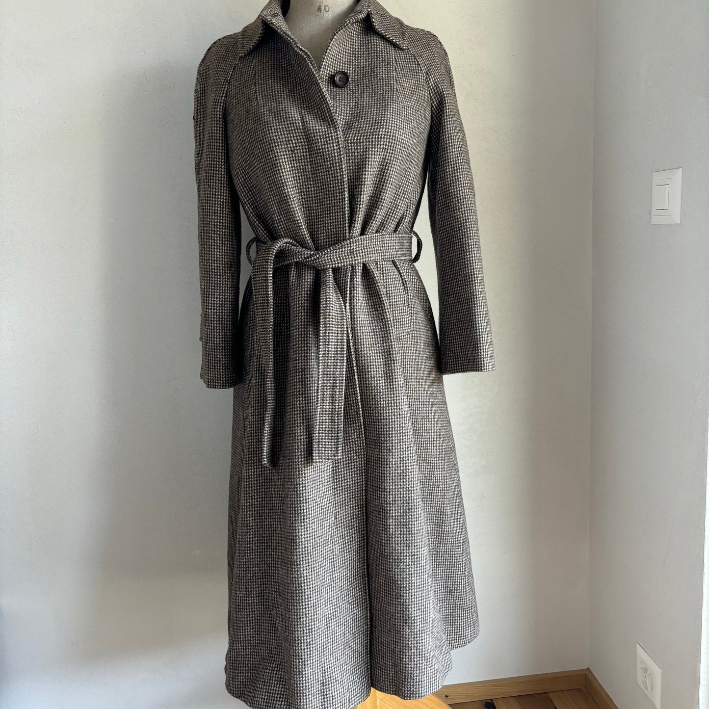 Wool Herringbone Trench Coat (S)