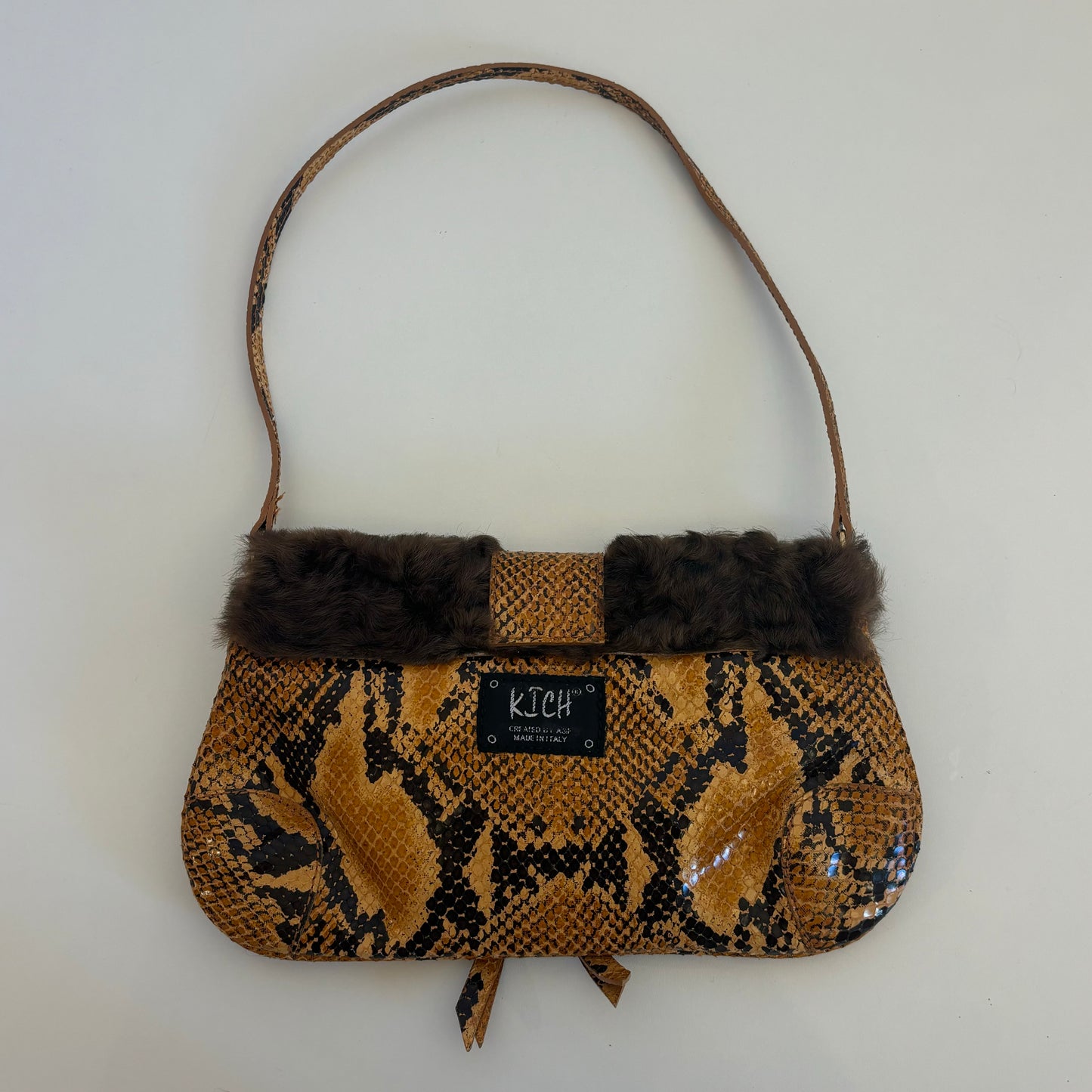 Snakeskin Print Fur Purse