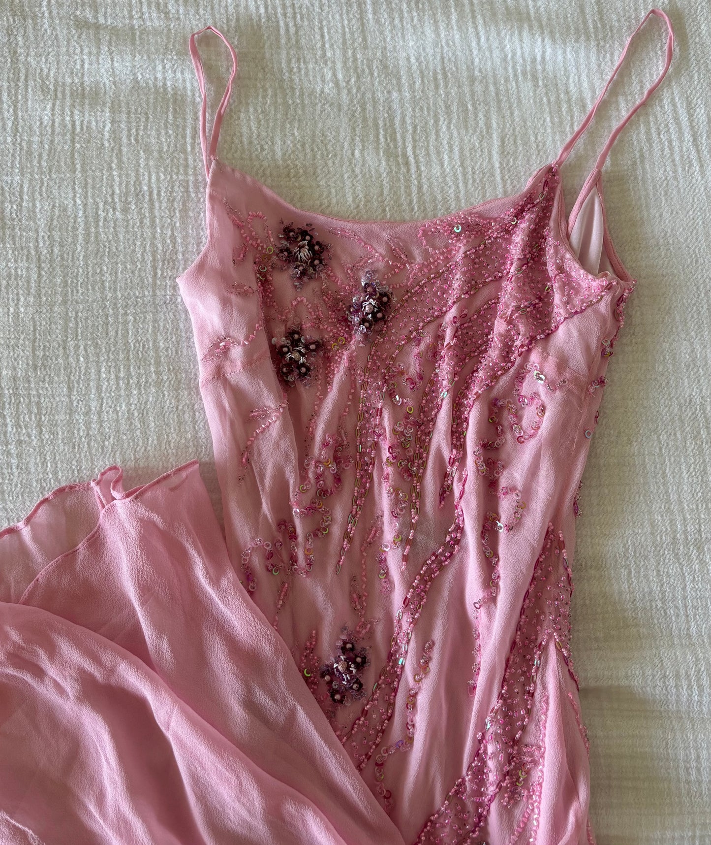 Pink Silk Beaded Dress (XS)