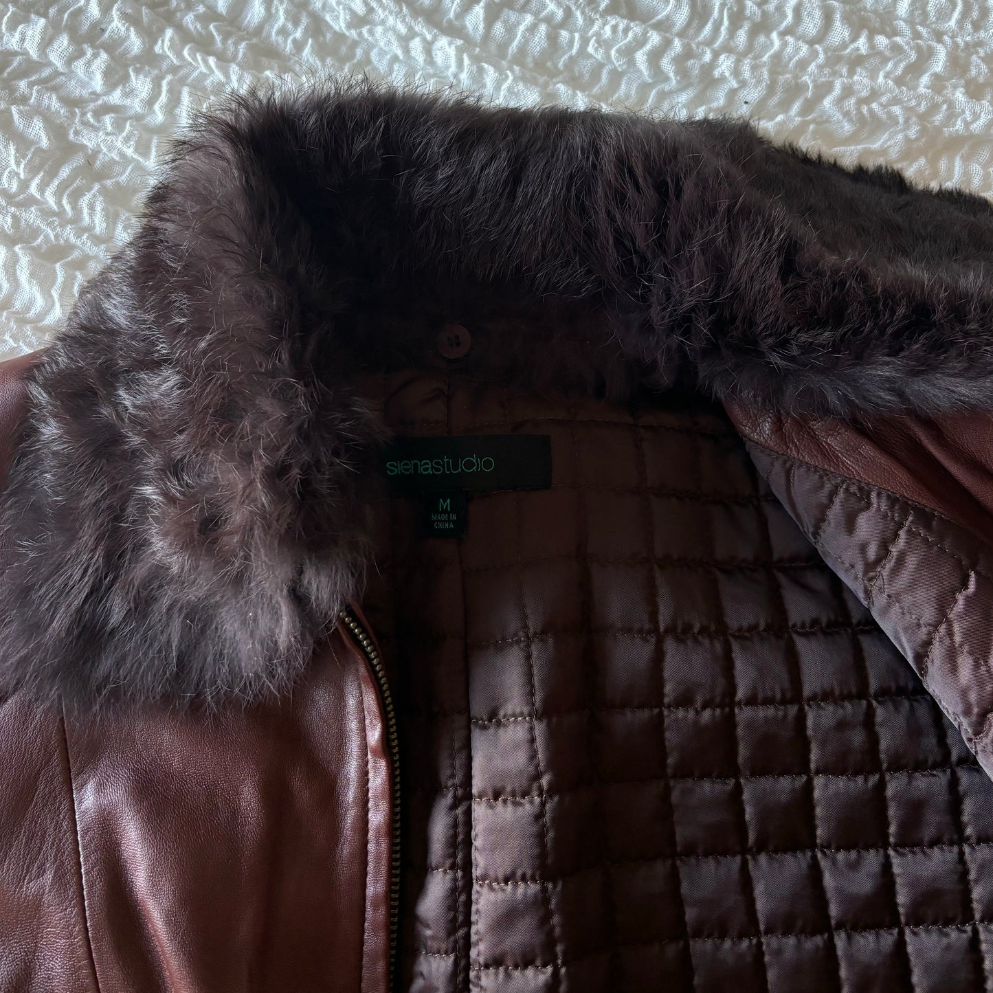 Brown Leather Fur Collar Jacket (S)