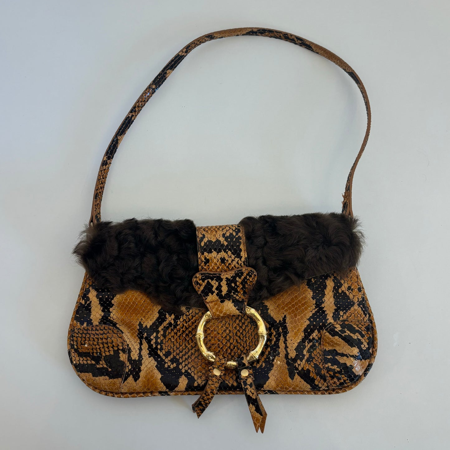 Snakeskin Print Fur Purse