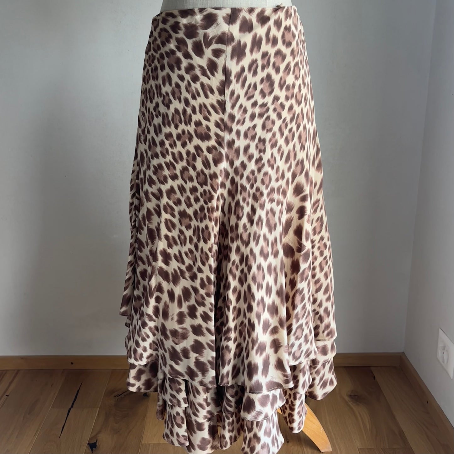 Silk Leopard Ruffle Skirt (M)