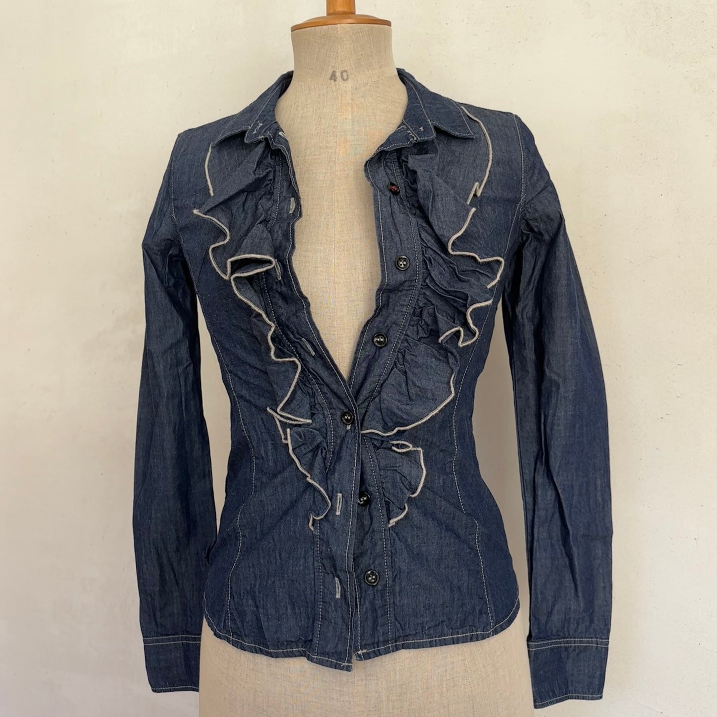 Denim Ruffle Blouse (XS)