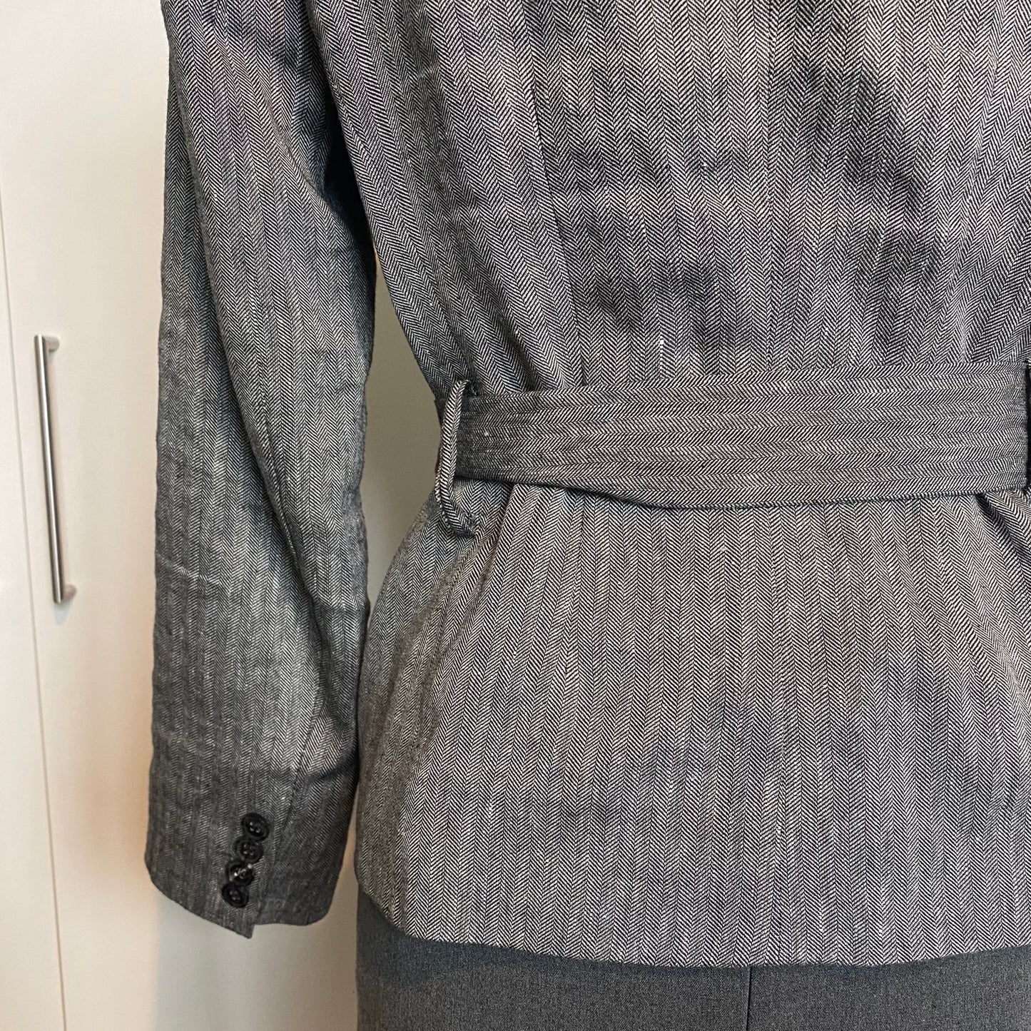 Grey Herringbone Linen Blazer (M)