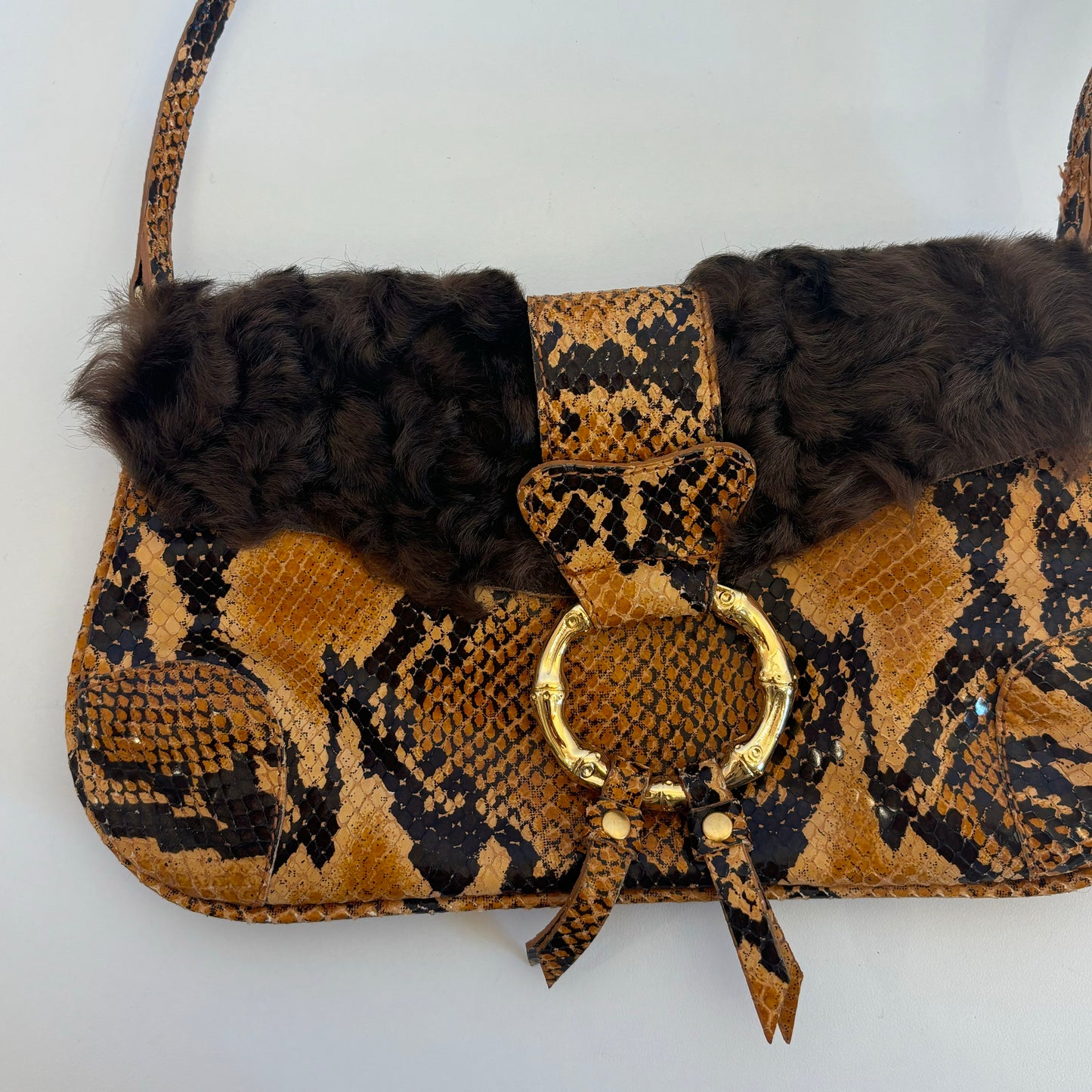 Snakeskin Print Fur Purse