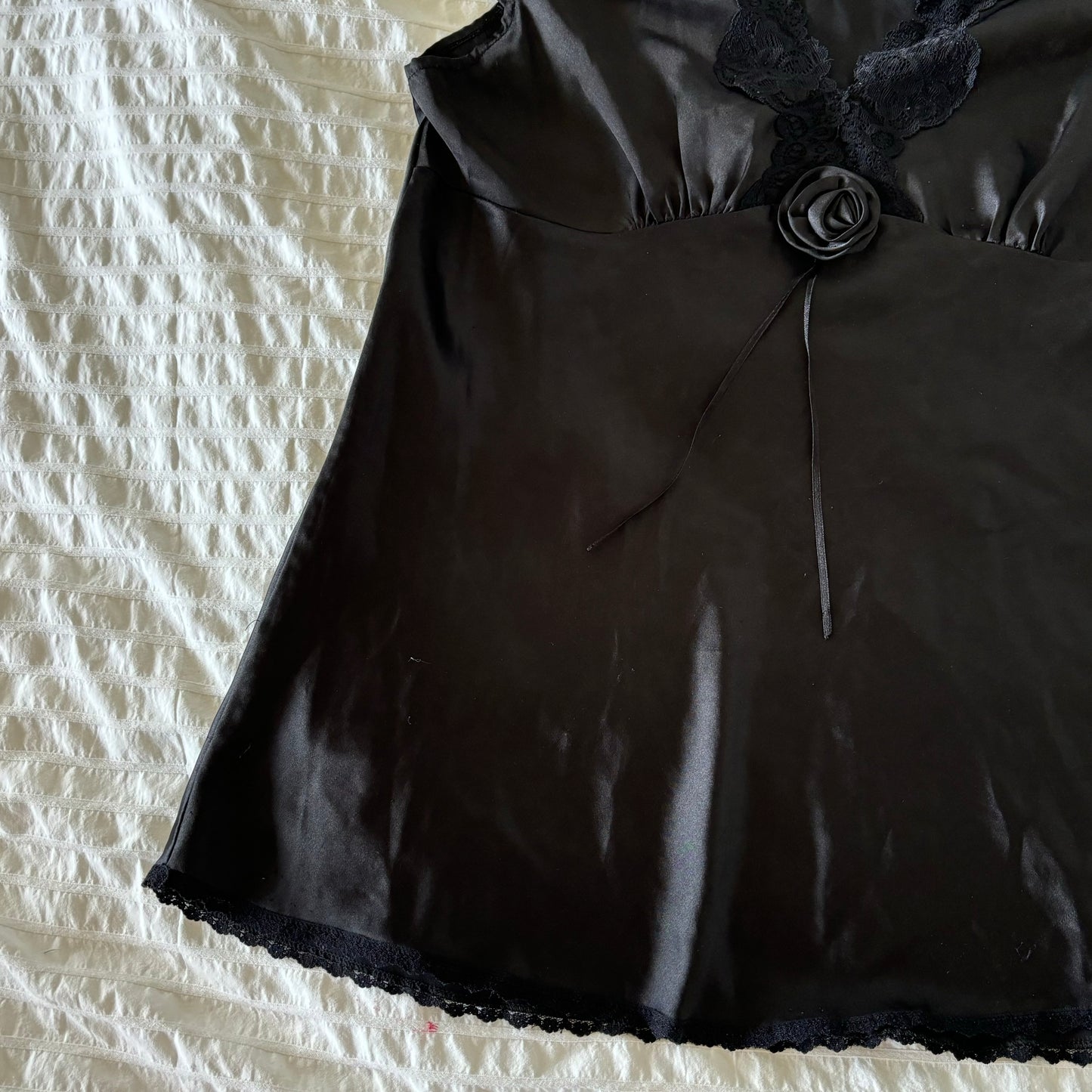 Black Rosette Satin Top (S)