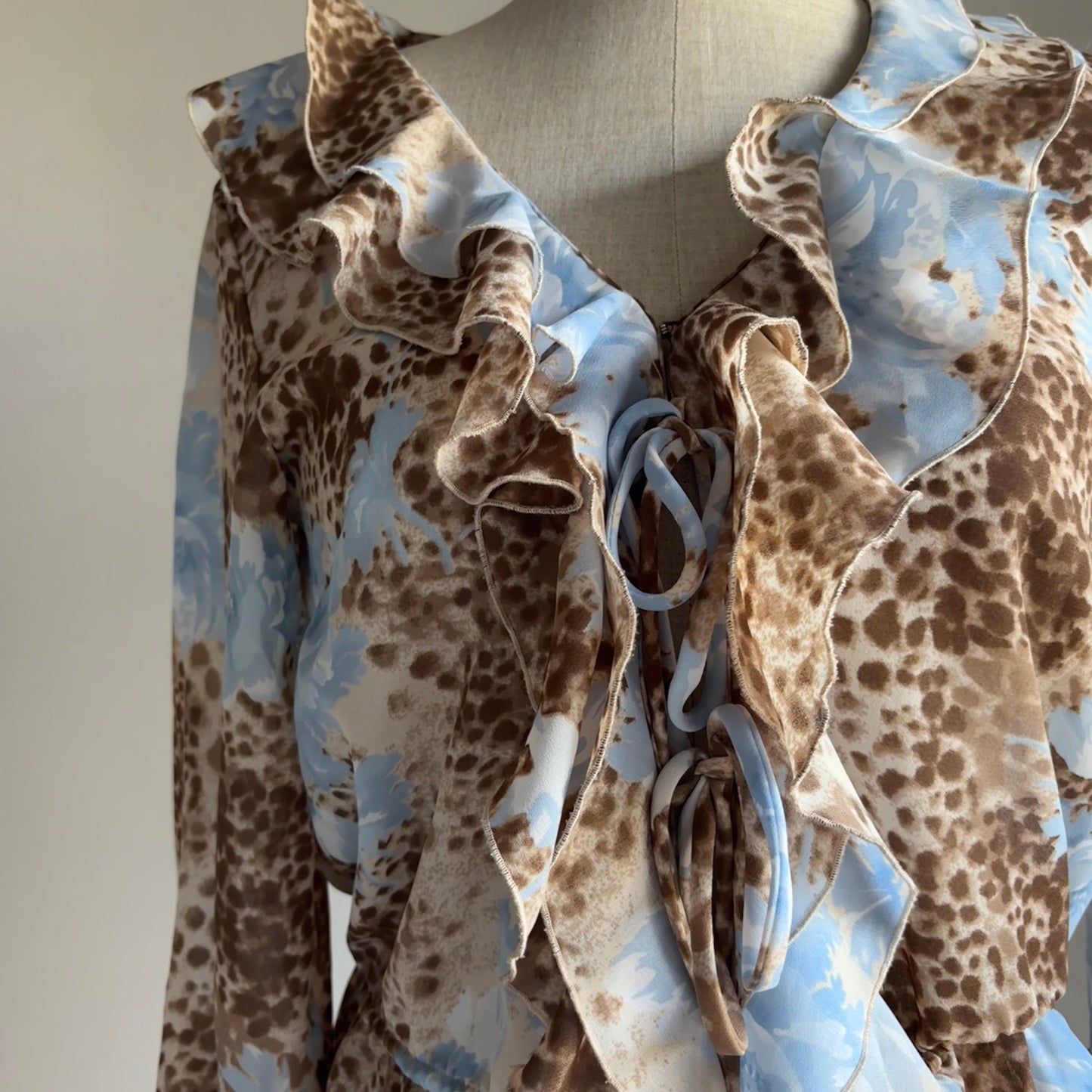 Leopard Ruffle Tie Blouse (M)