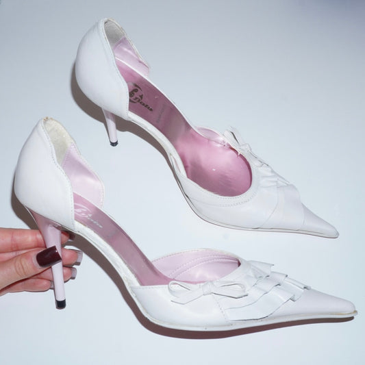 White Leather Ruffle Heels (37)