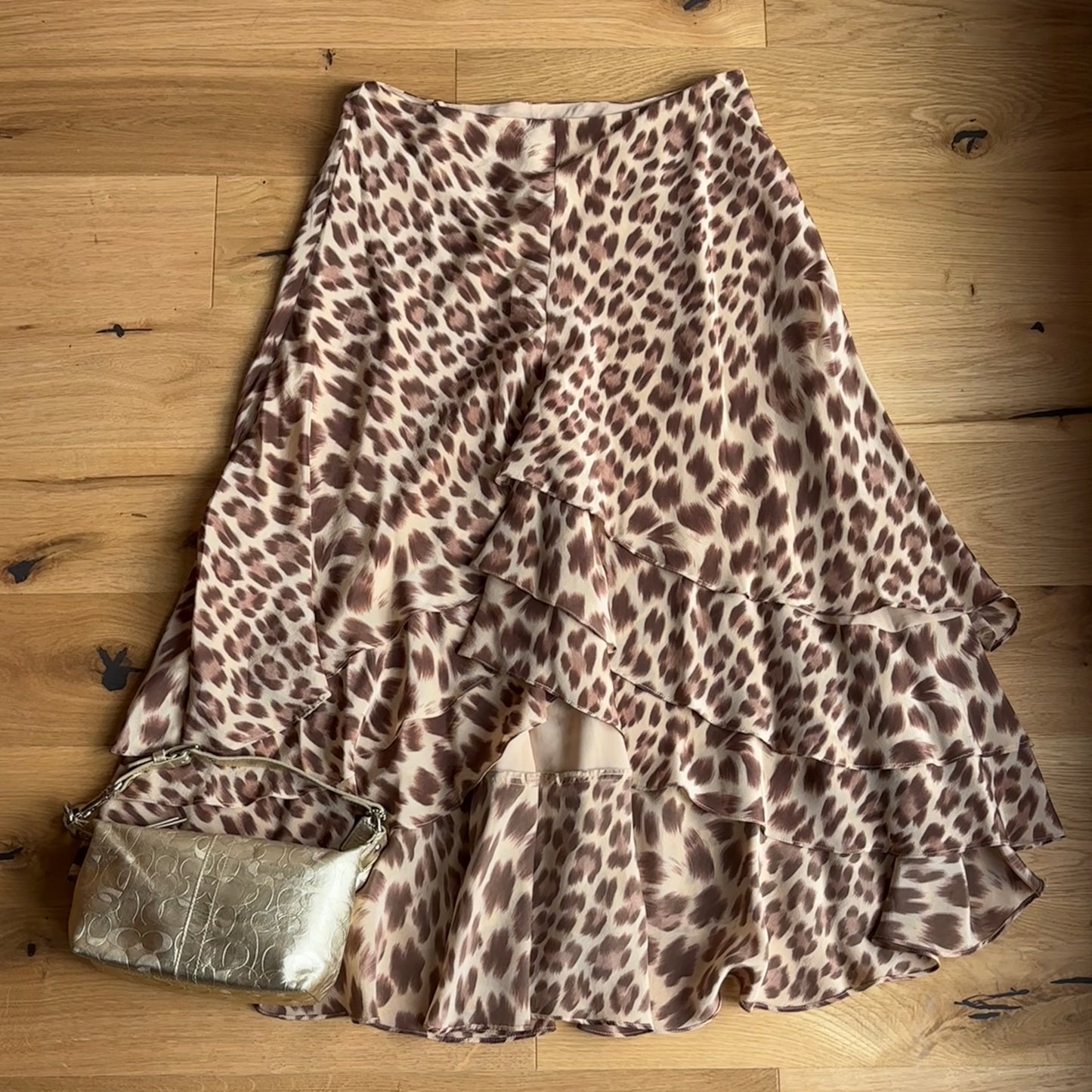 Silk Leopard Ruffle Skirt (M)