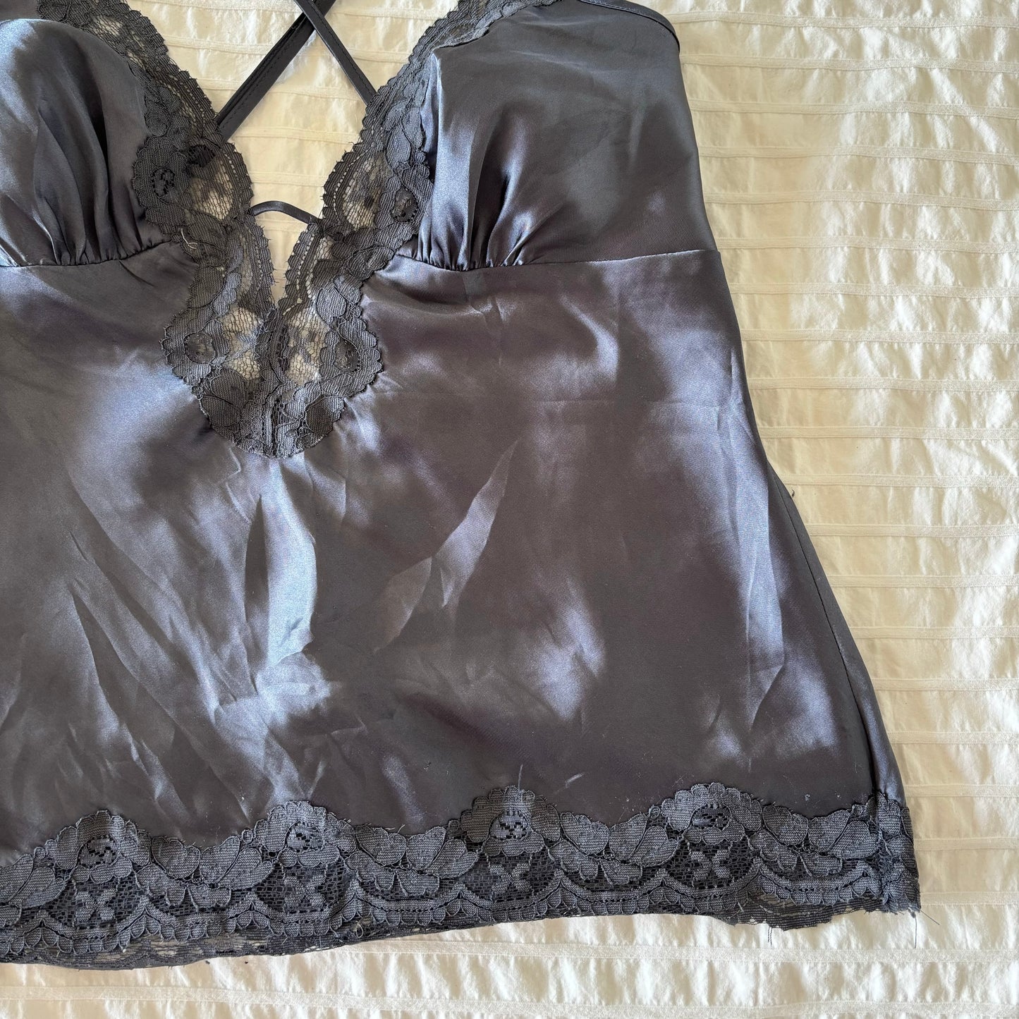 Grey Satin Top w/ lace trim (S)