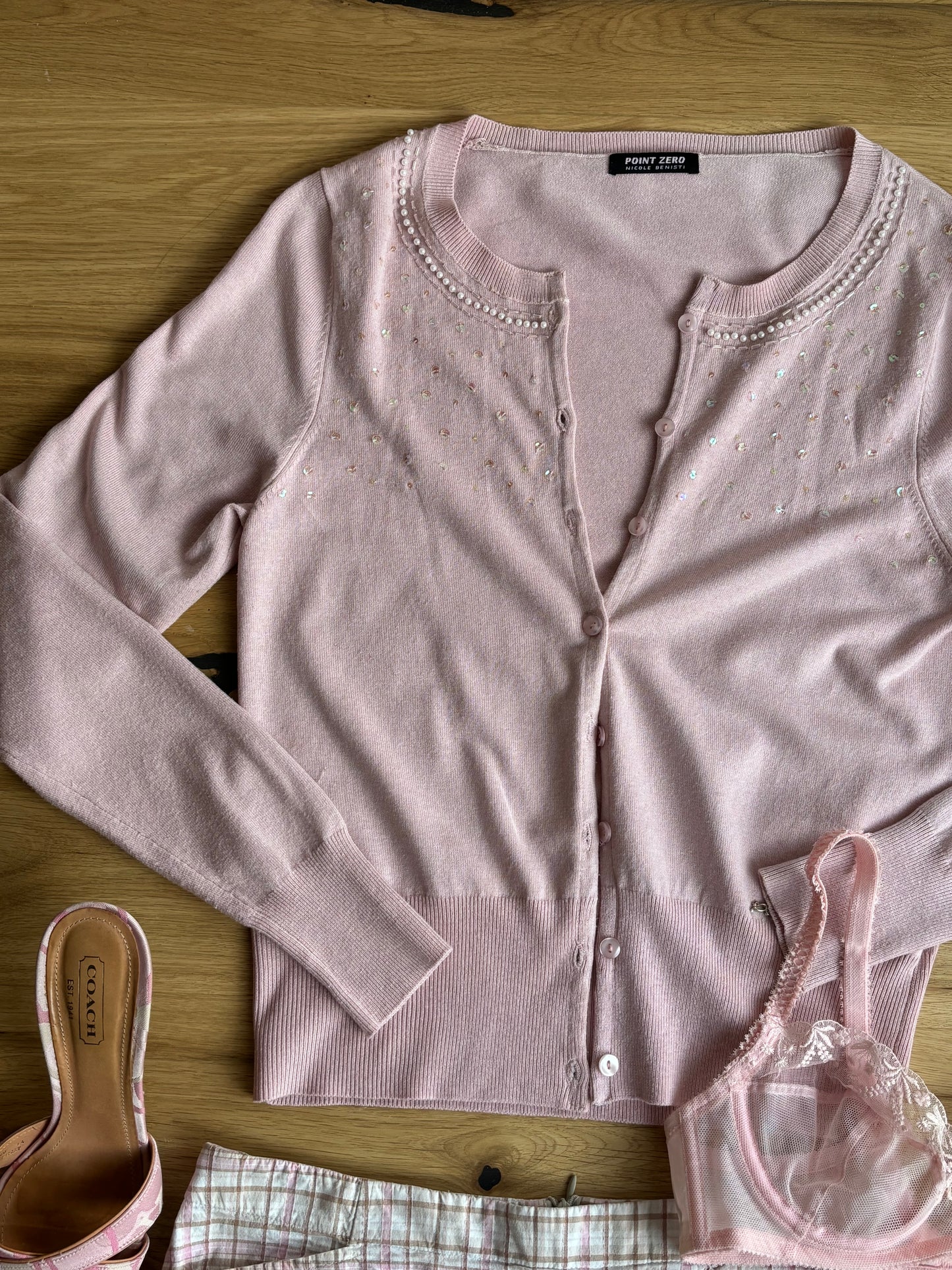 Pink Cardigan w/ beading (M)