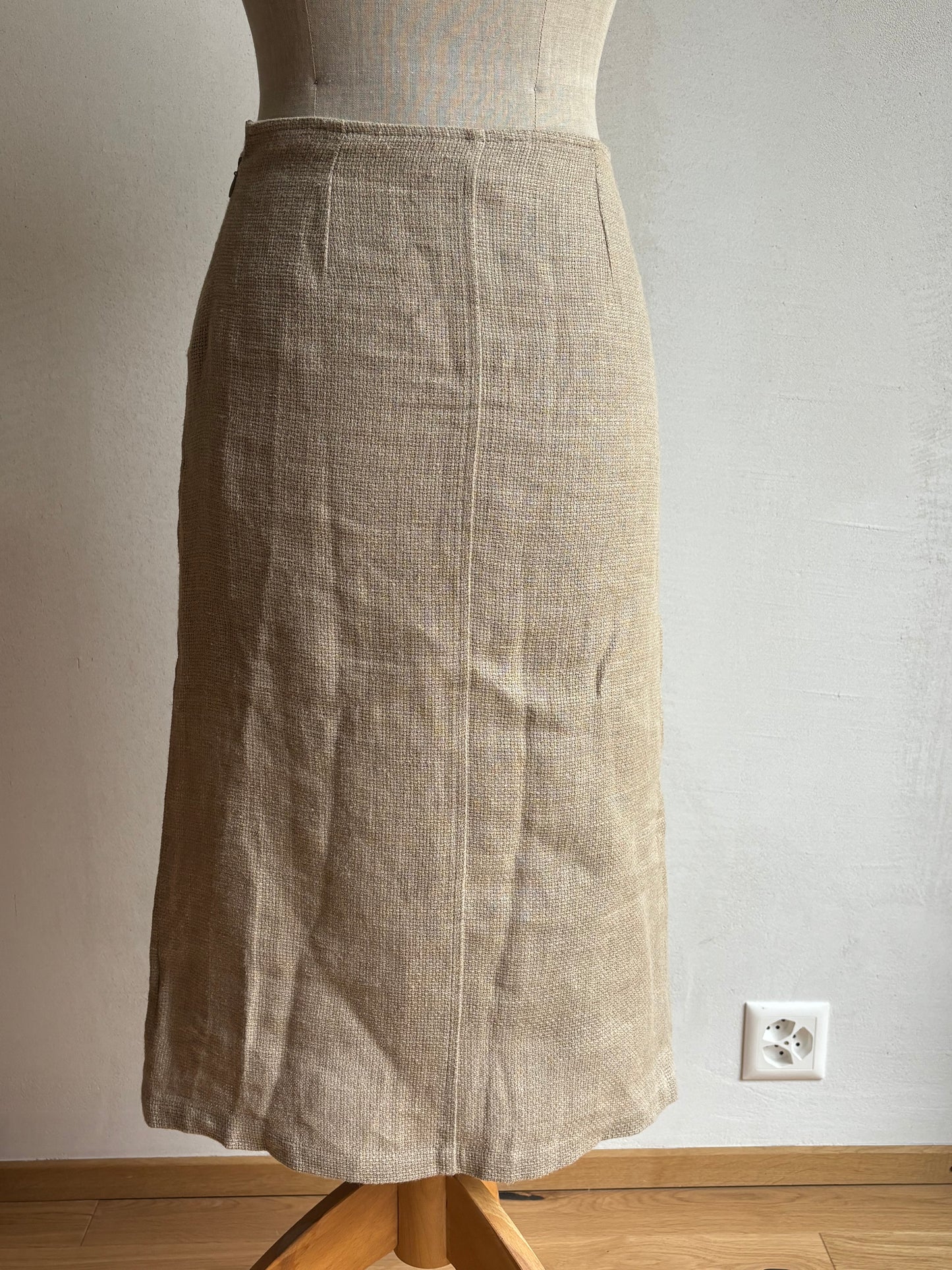 Beige Linen Midi Skirt (S)