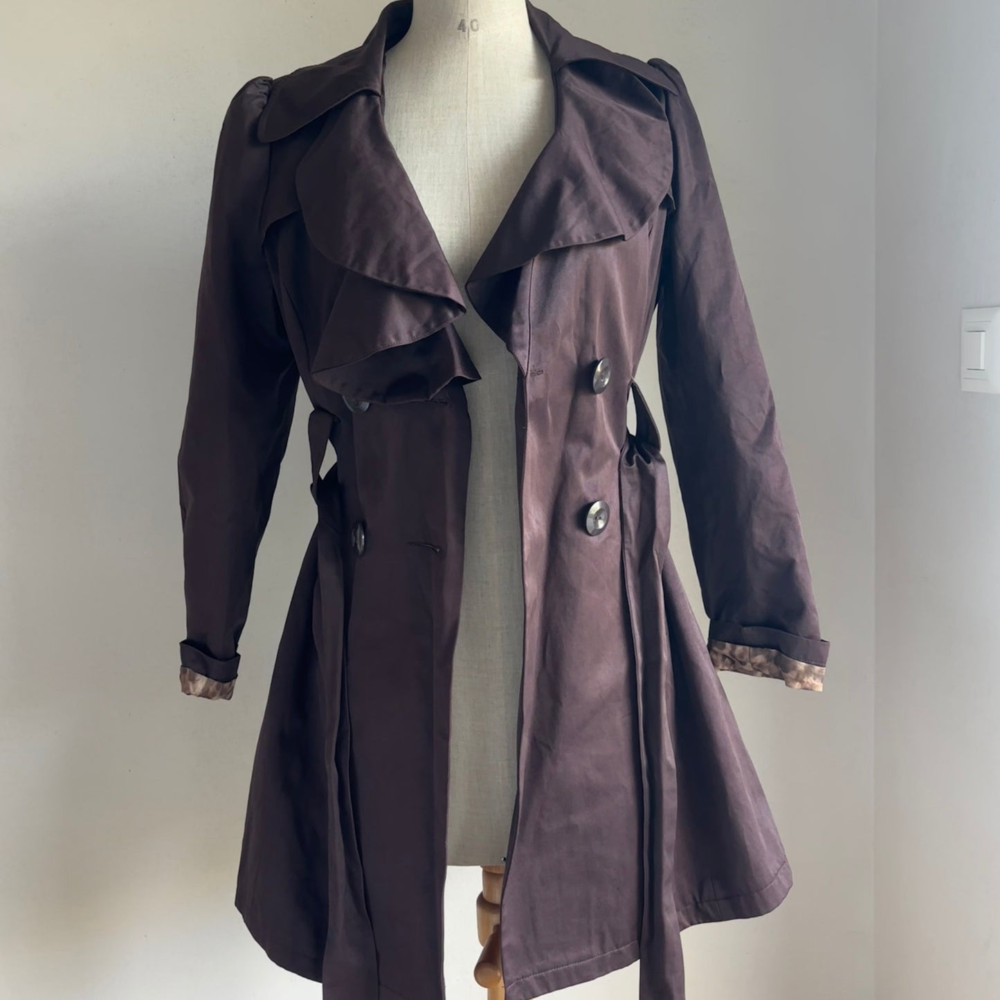 Brown Ruffle Trench Coat (XS/S)