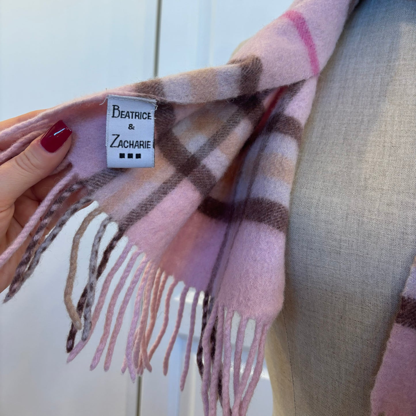 Pink Plaid Wool Scarf