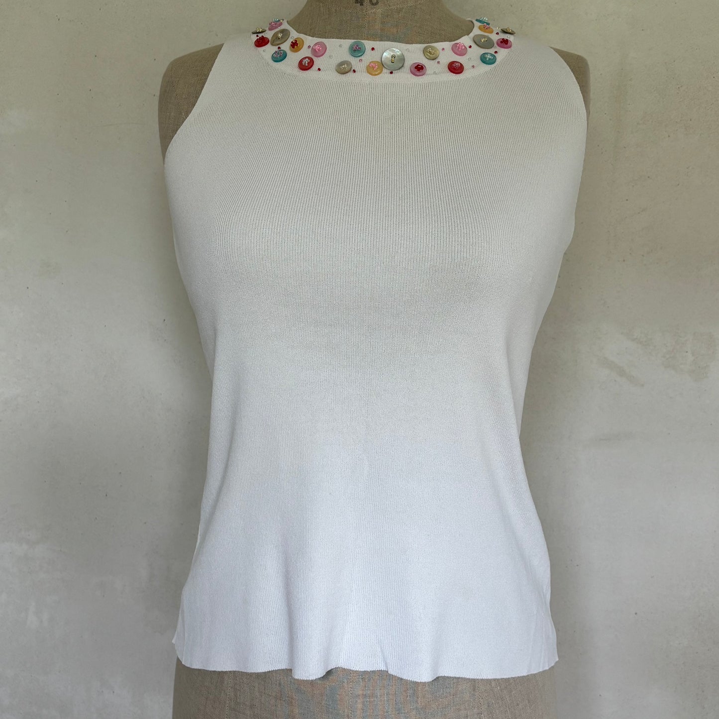 White Beaded Vest Top (M)