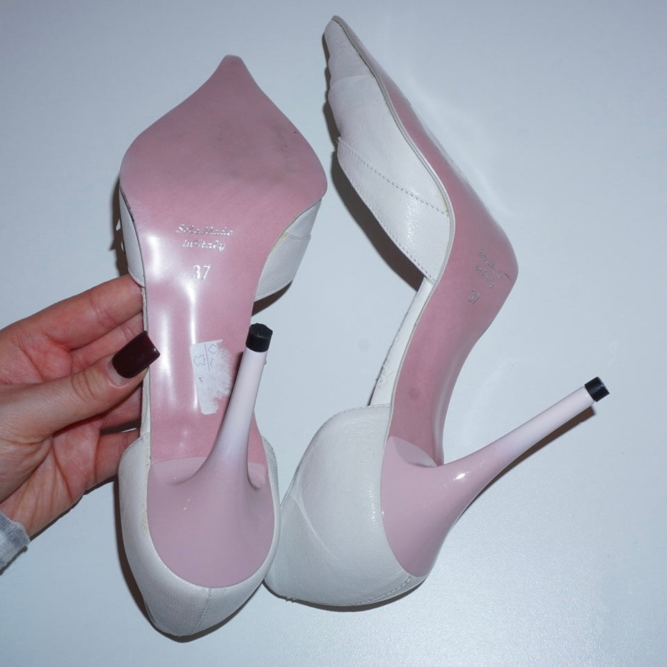 White Leather Ruffle Heels (37)