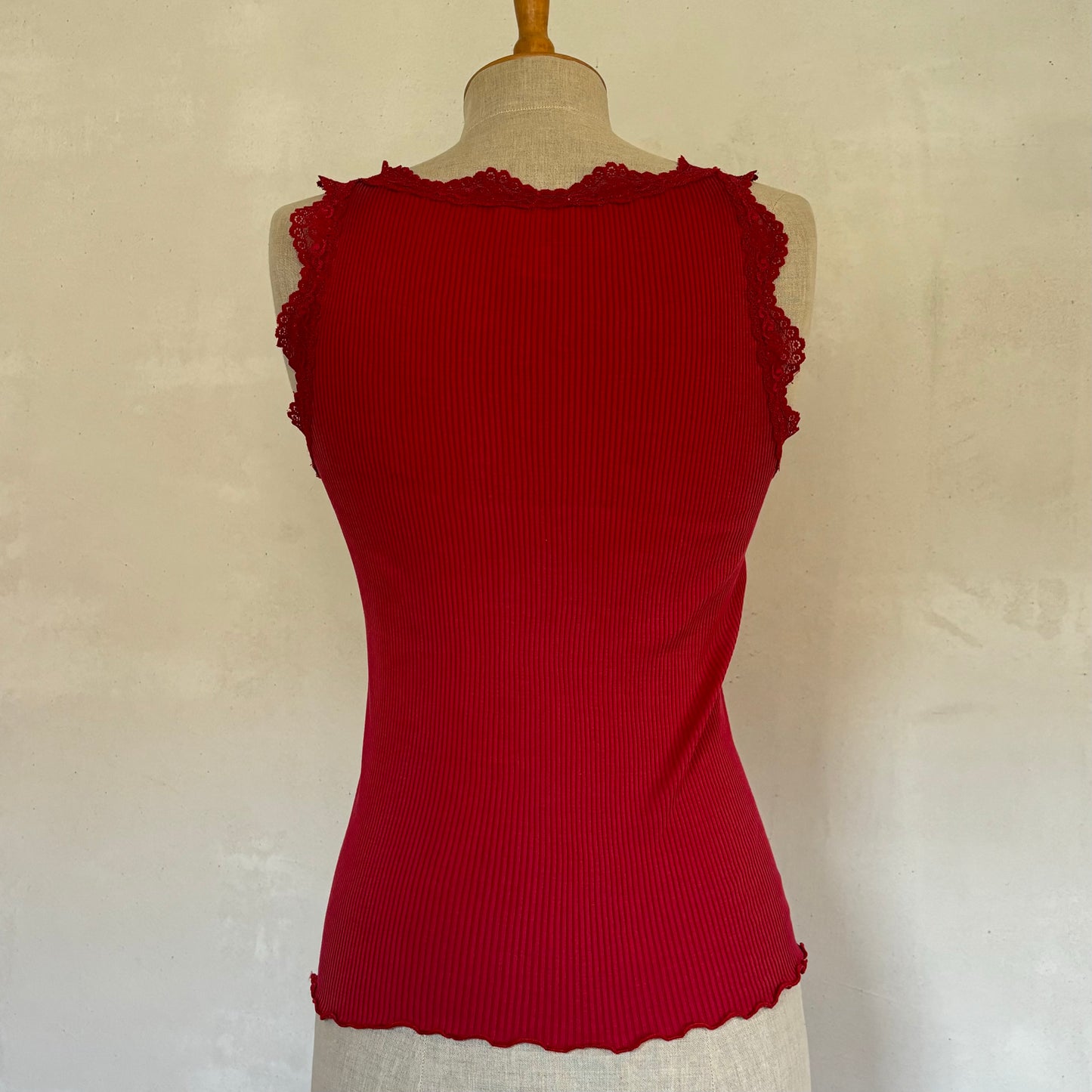 Red Silk Lace Trim Cami (M)