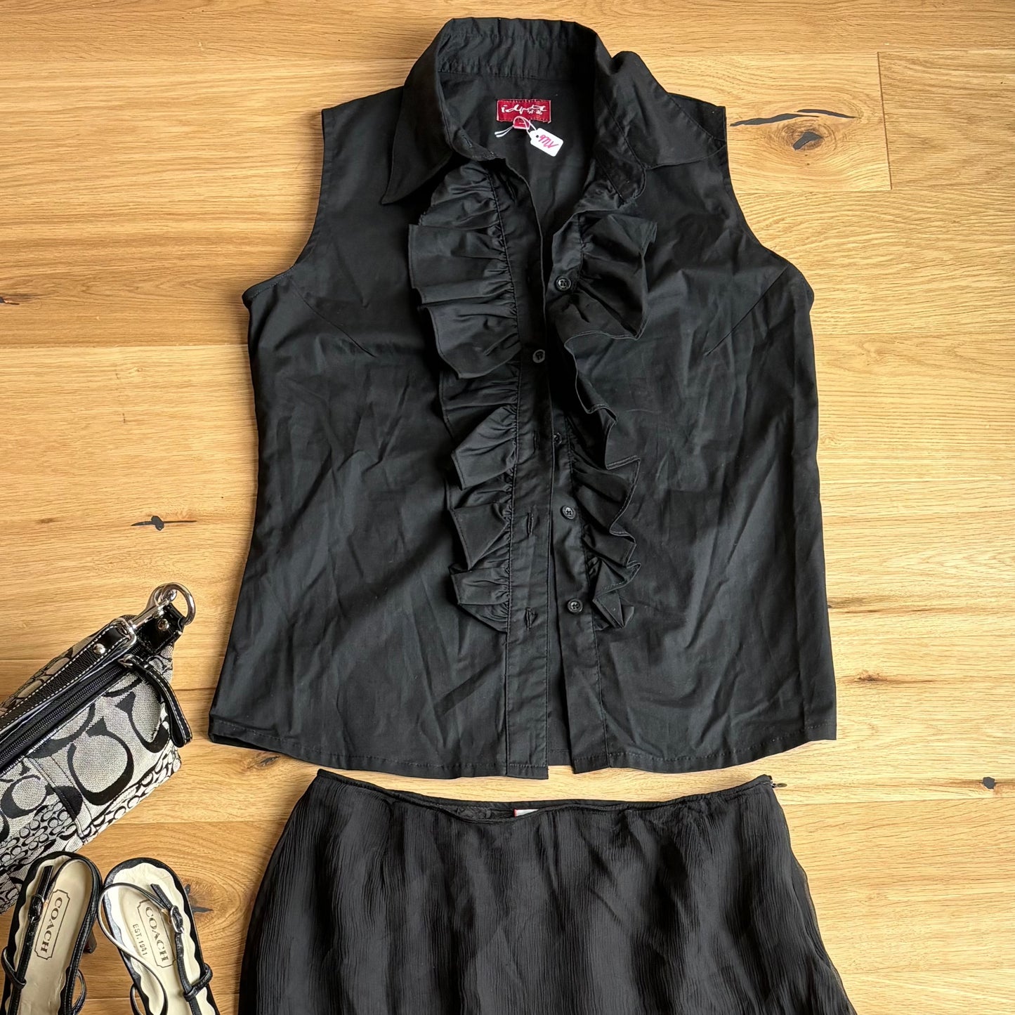 Black Ruffle Vest Top (S)