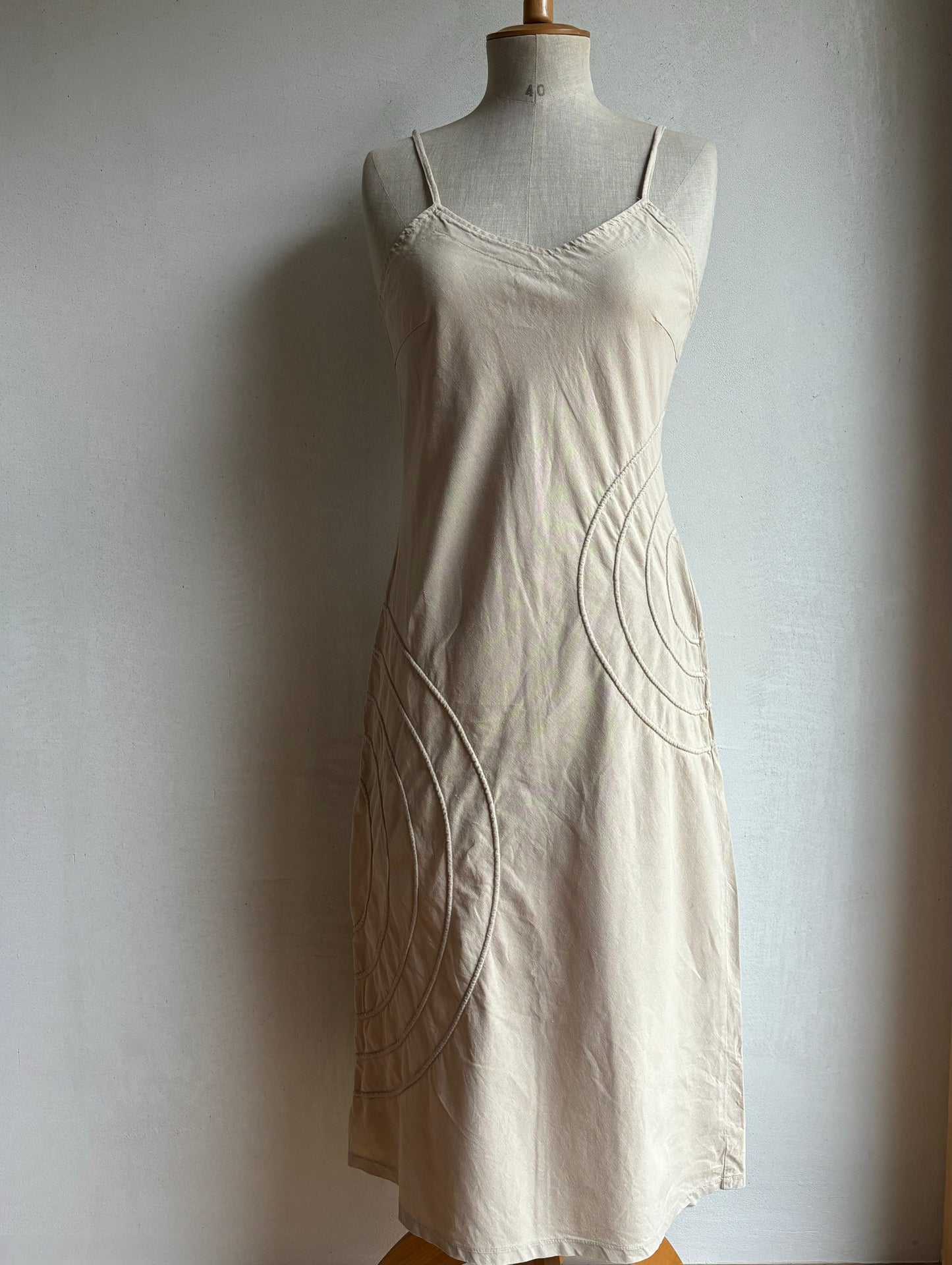 Beige Linen Midi Dress (S/M)