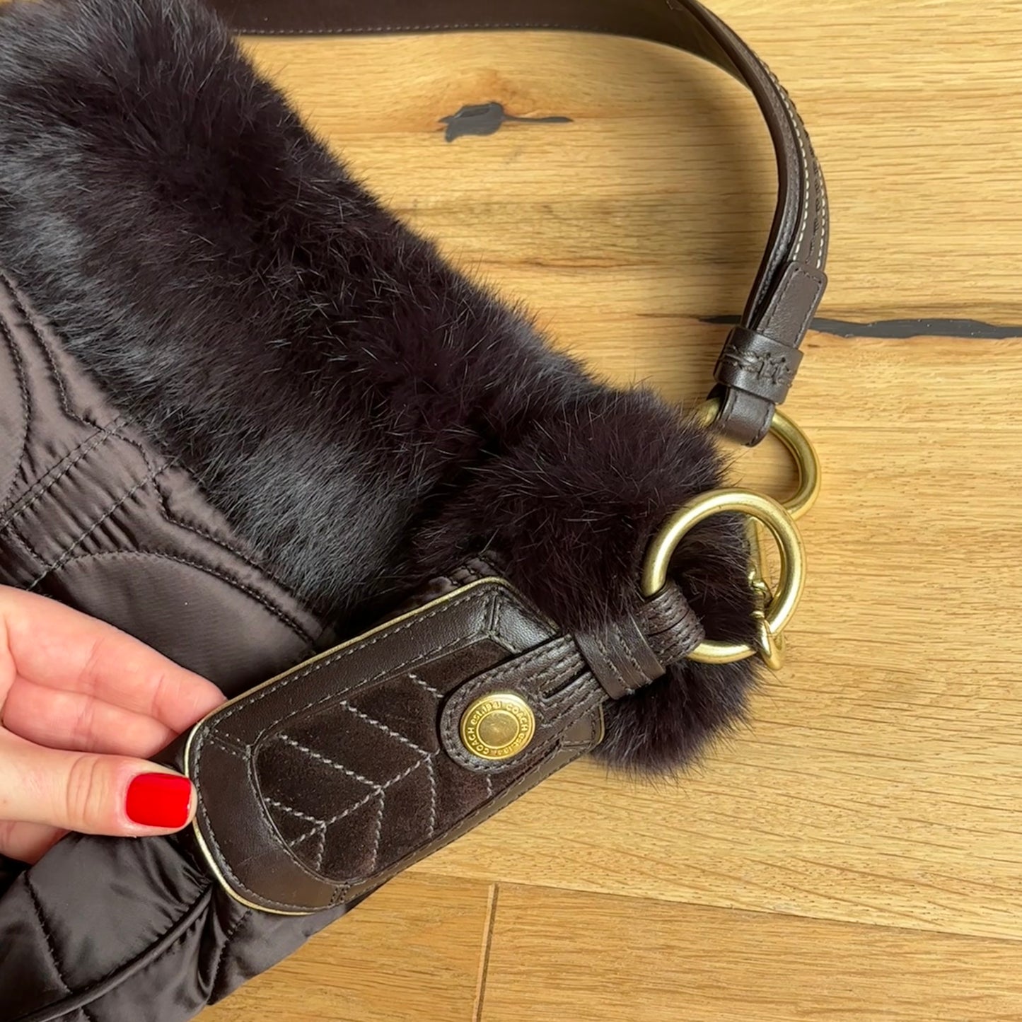 Coach Satin Fur Trim Purse