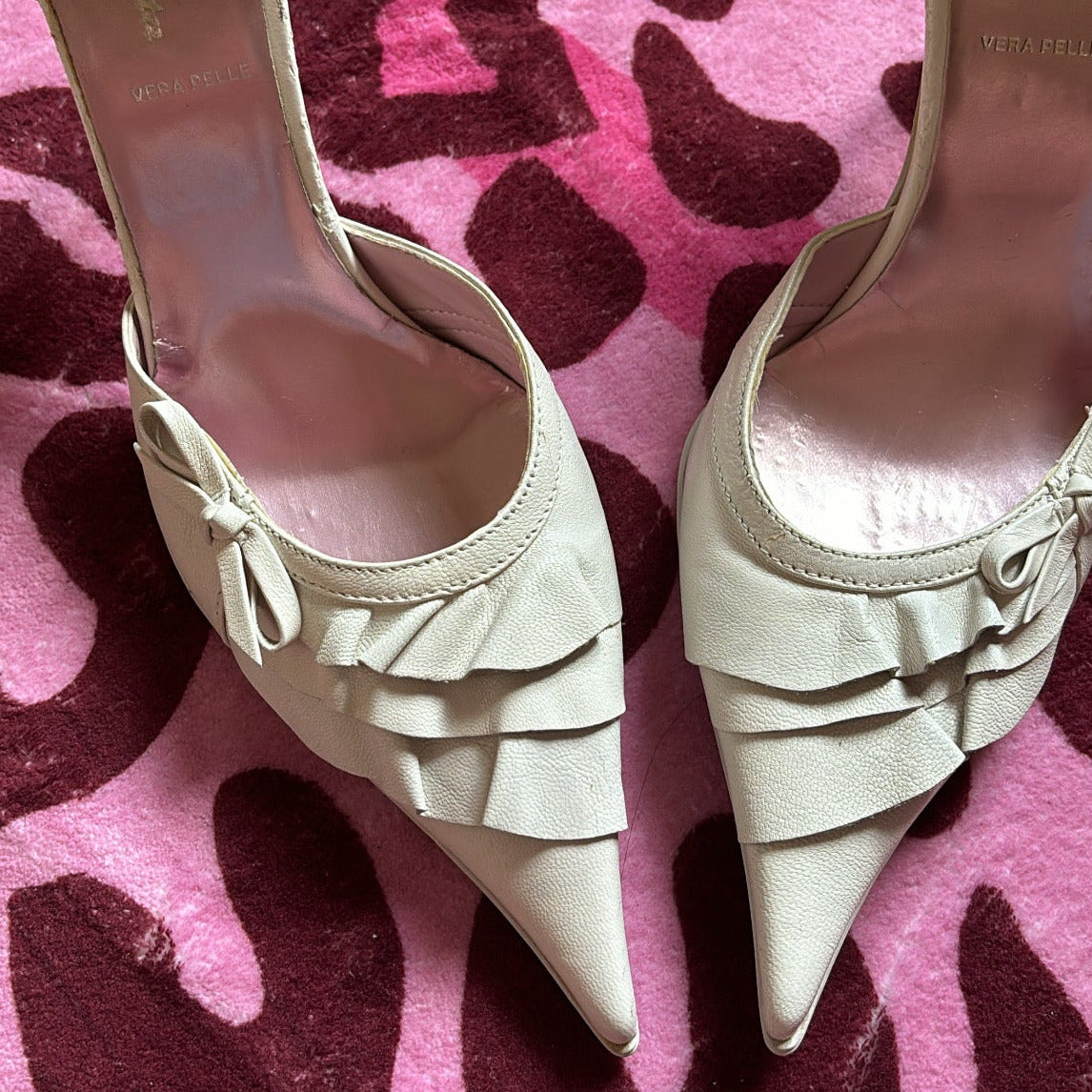 White Leather Ruffle Heels (37)