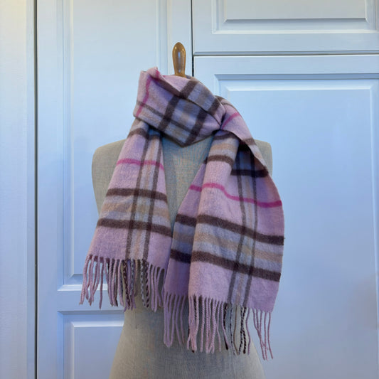 Pink Plaid Wool Scarf