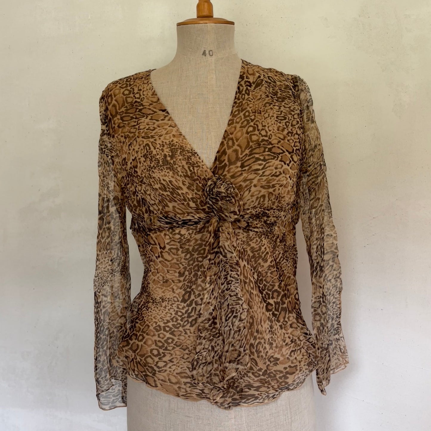 Leopard Silk Rosette Top (S)