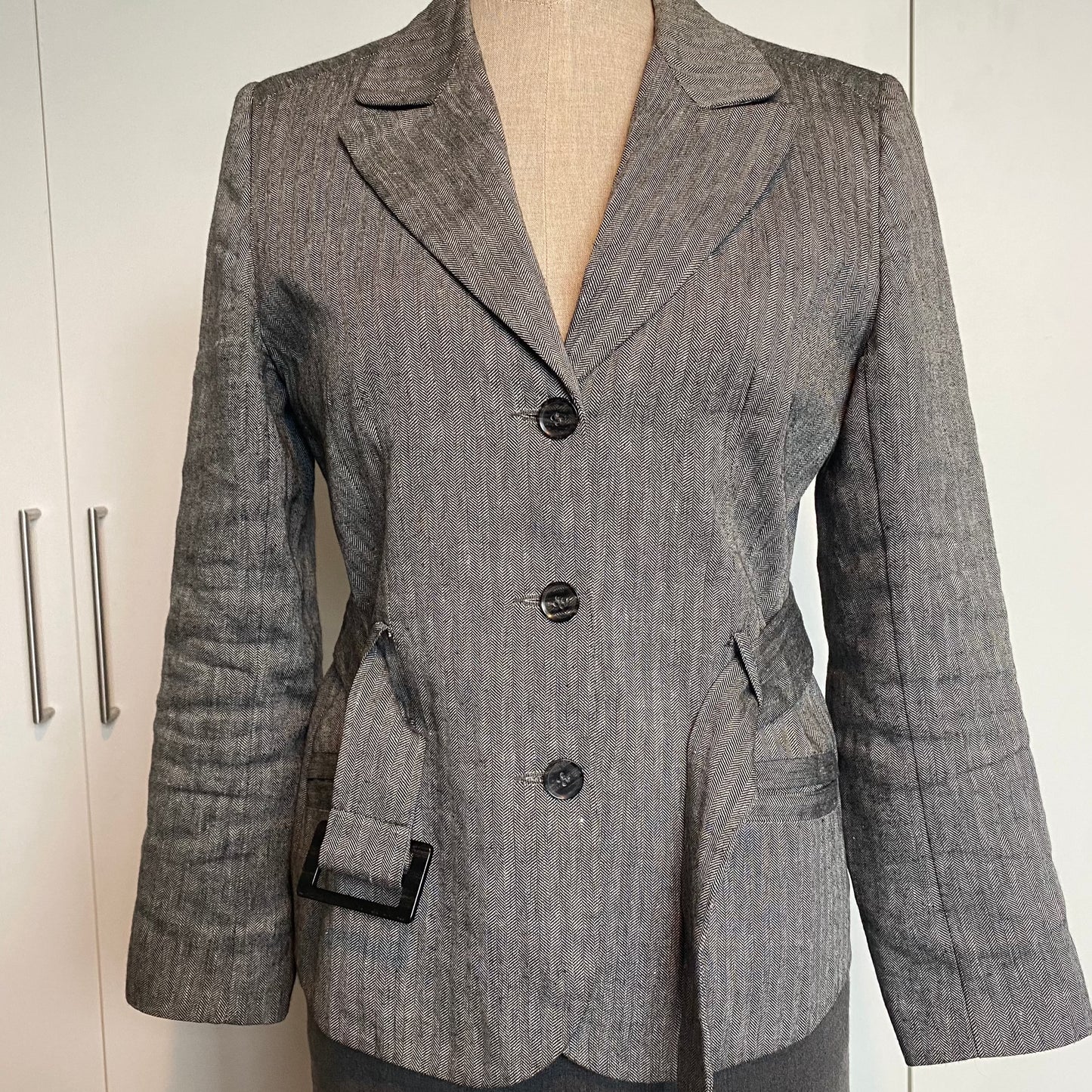 Grey Herringbone Linen Blazer (M)