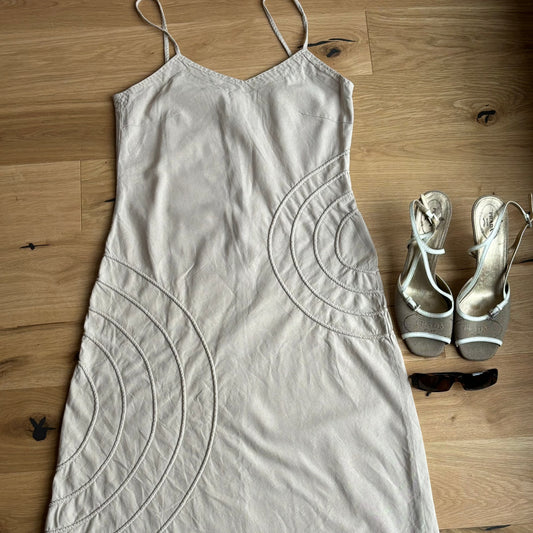 Beige Linen Midi Dress (S/M)