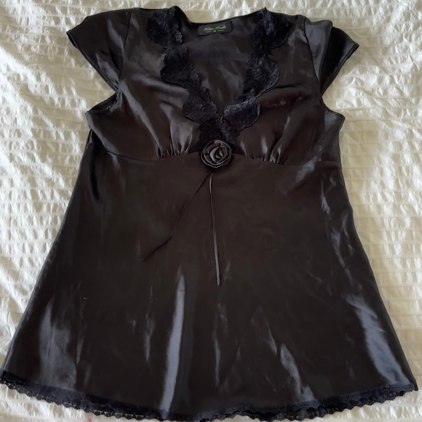 Black Rosette Satin Top (S)