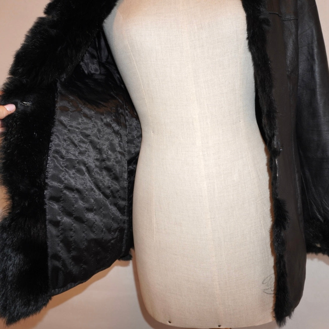 Fur Trim Leather Jacket (S)